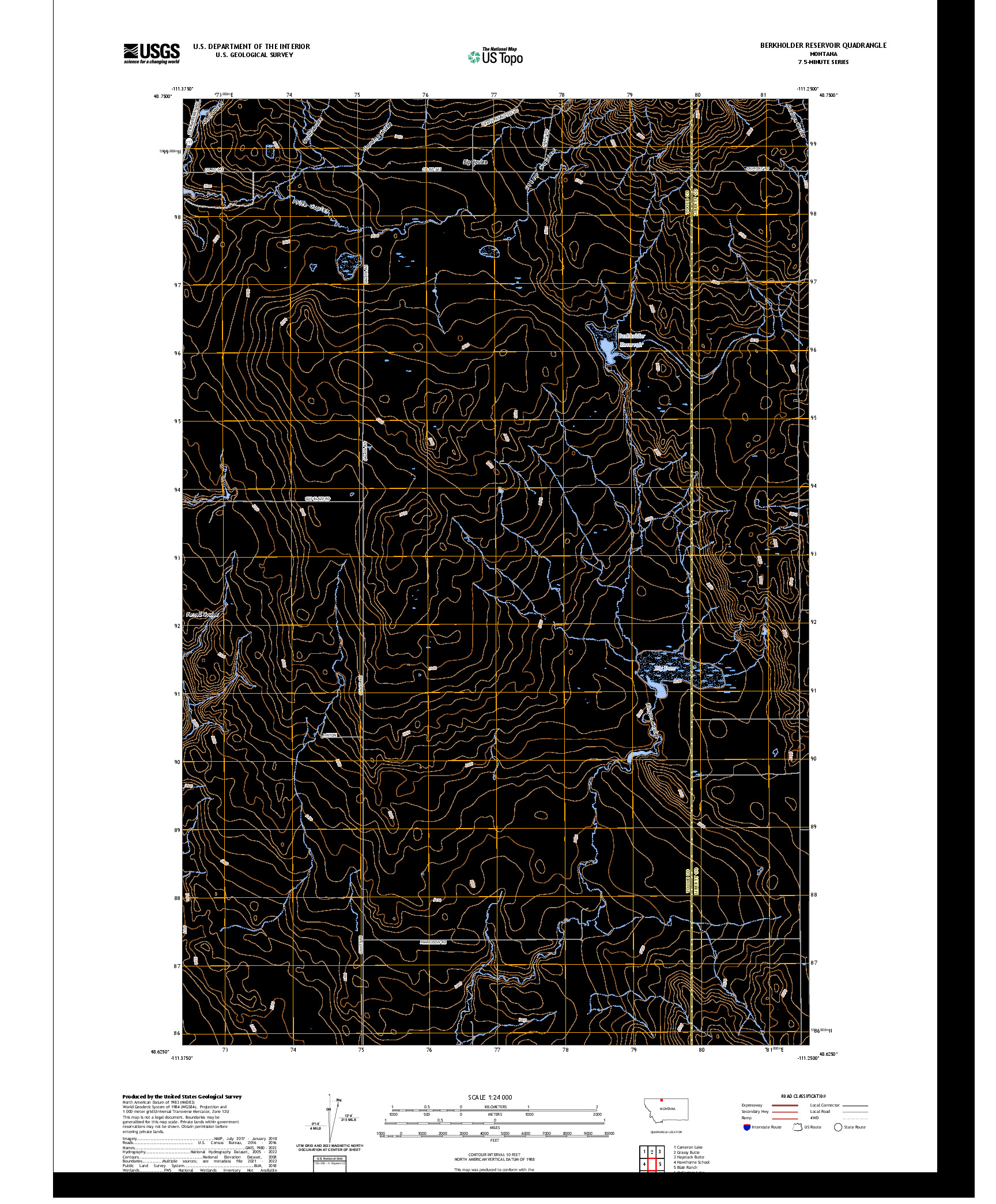 US TOPO 7.5-MINUTE MAP FOR BERKHOLDER RESERVOIR, MT