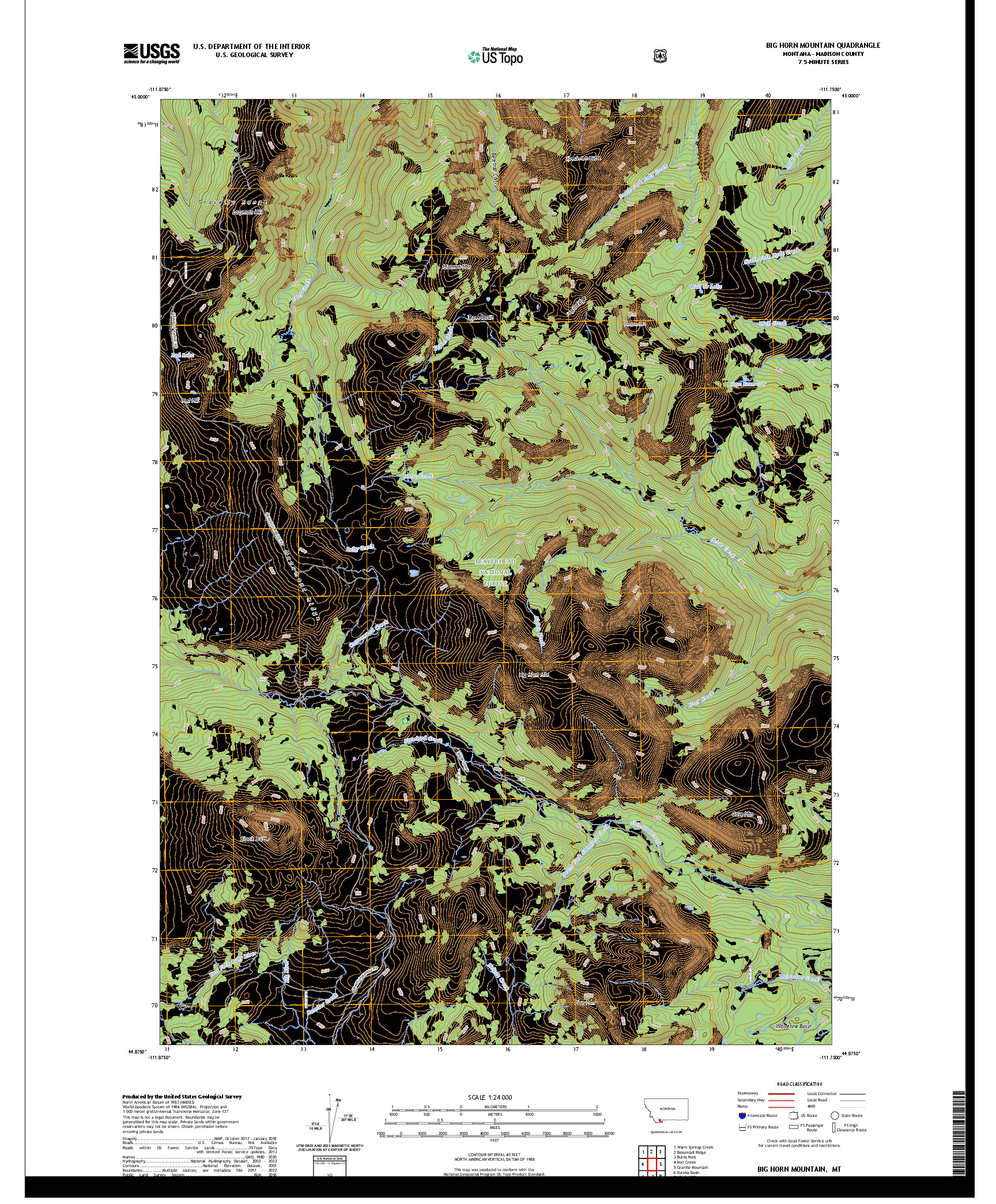 US TOPO 7.5-MINUTE MAP FOR BIG HORN MOUNTAIN, MT