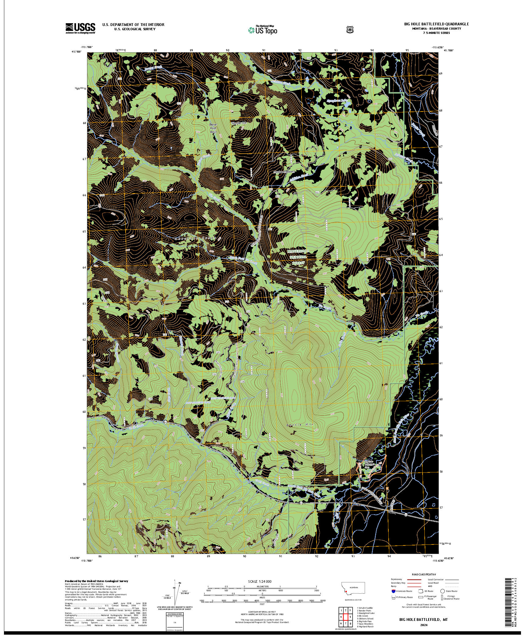 US TOPO 7.5-MINUTE MAP FOR BIG HOLE BATTLEFIELD, MT
