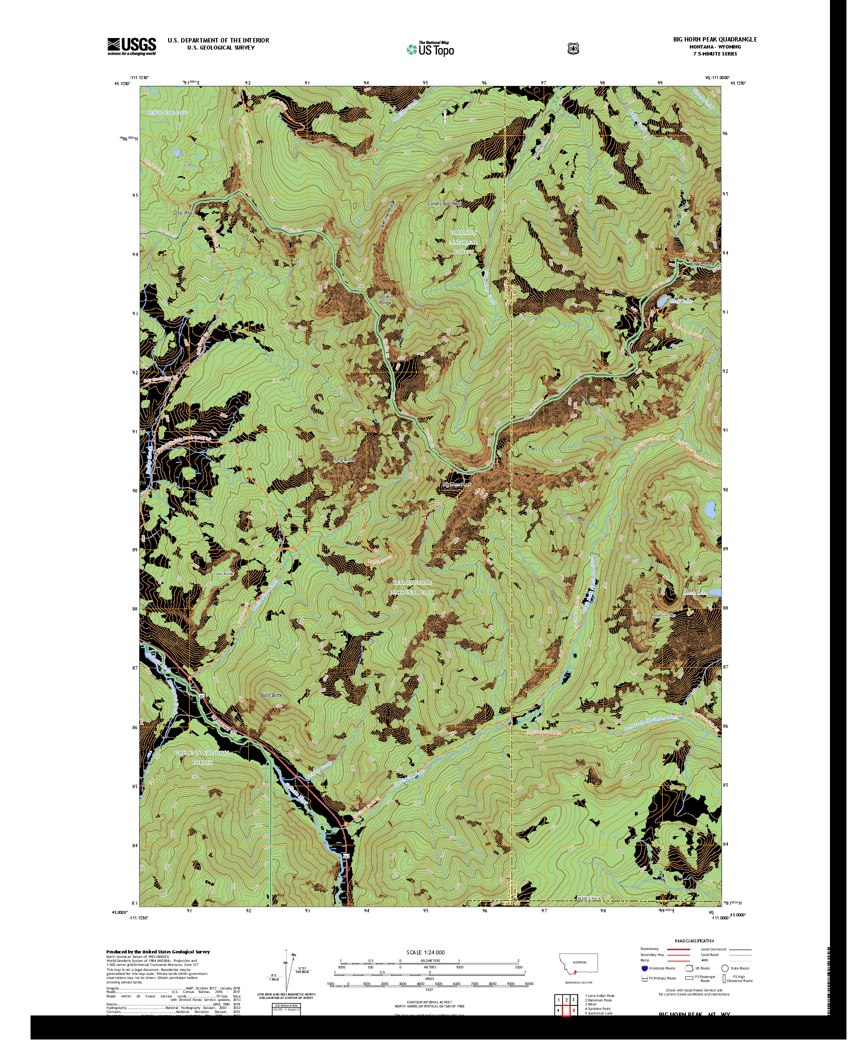 US TOPO 7.5-MINUTE MAP FOR BIG HORN PEAK, MT,WY