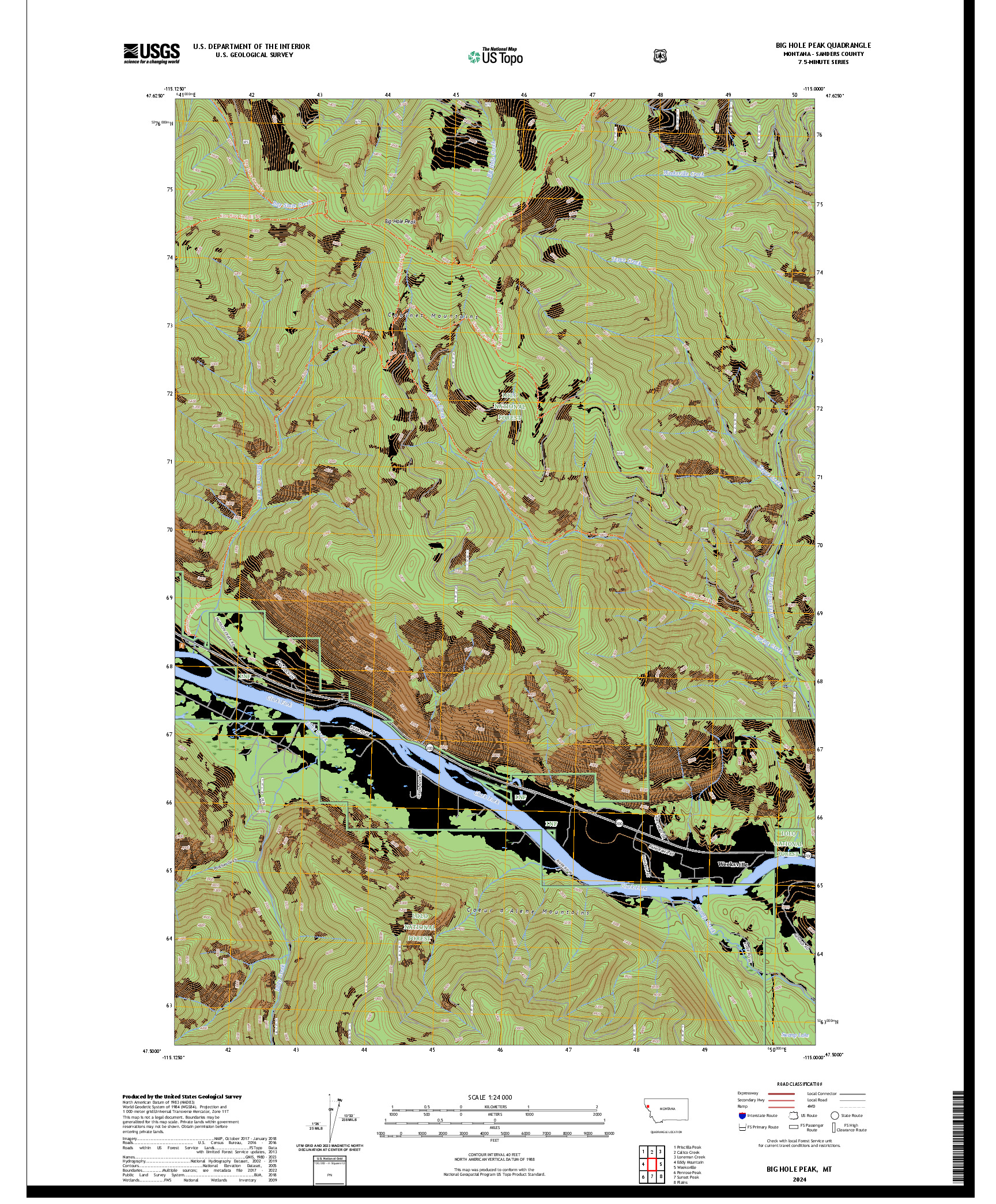 US TOPO 7.5-MINUTE MAP FOR BIG HOLE PEAK, MT