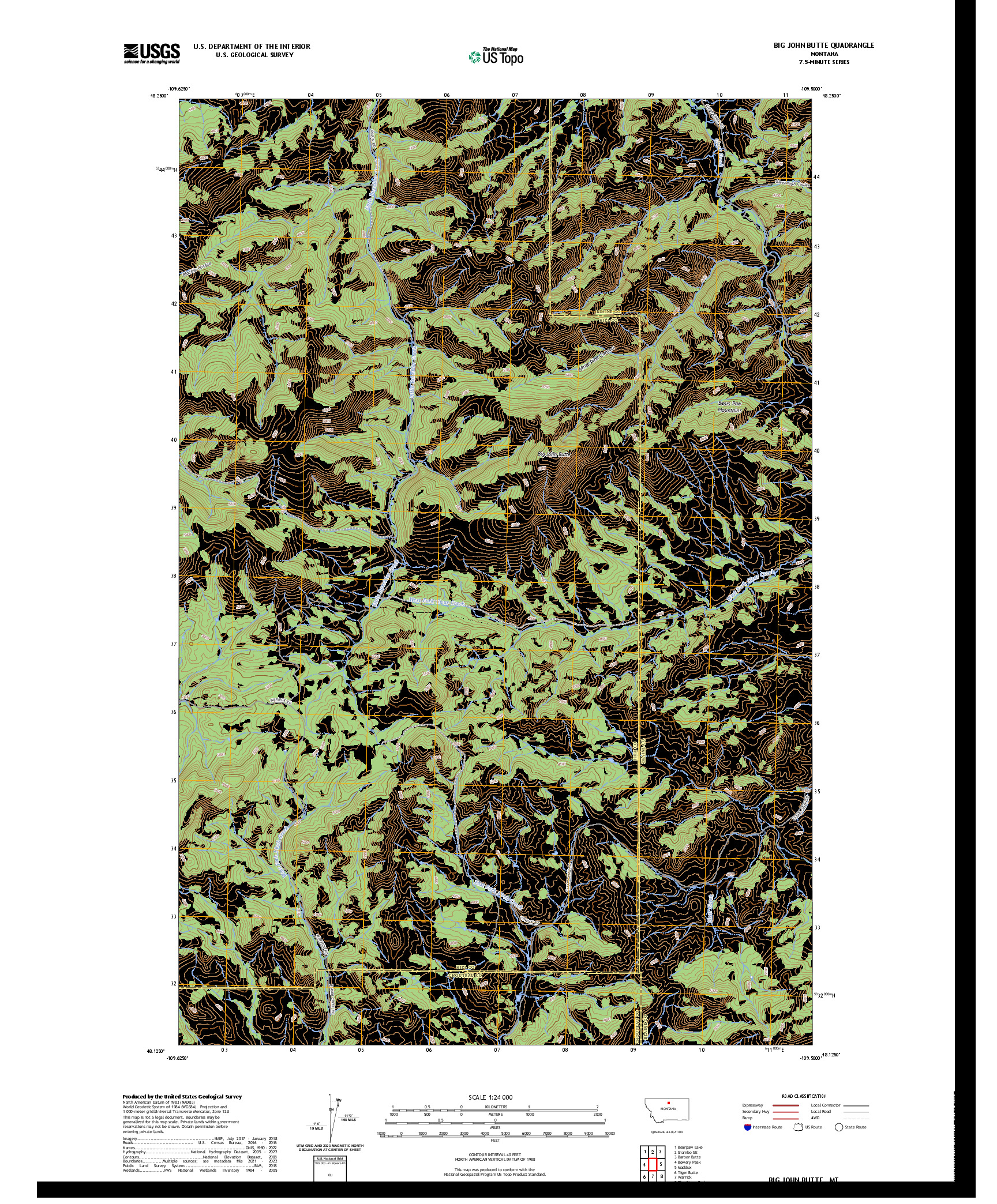 US TOPO 7.5-MINUTE MAP FOR BIG JOHN BUTTE, MT