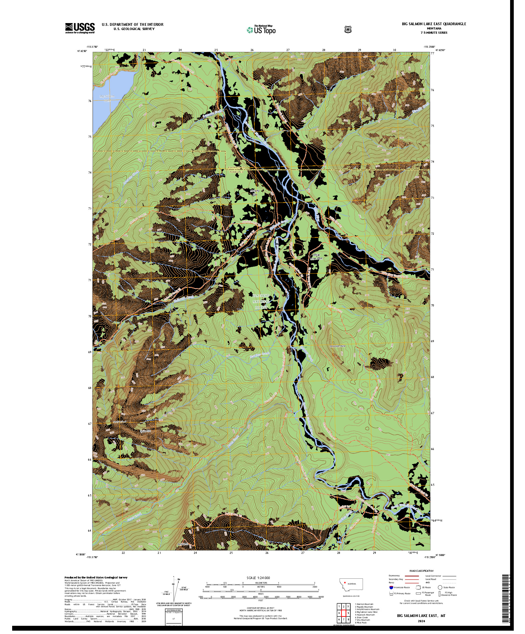US TOPO 7.5-MINUTE MAP FOR BIG SALMON LAKE EAST, MT