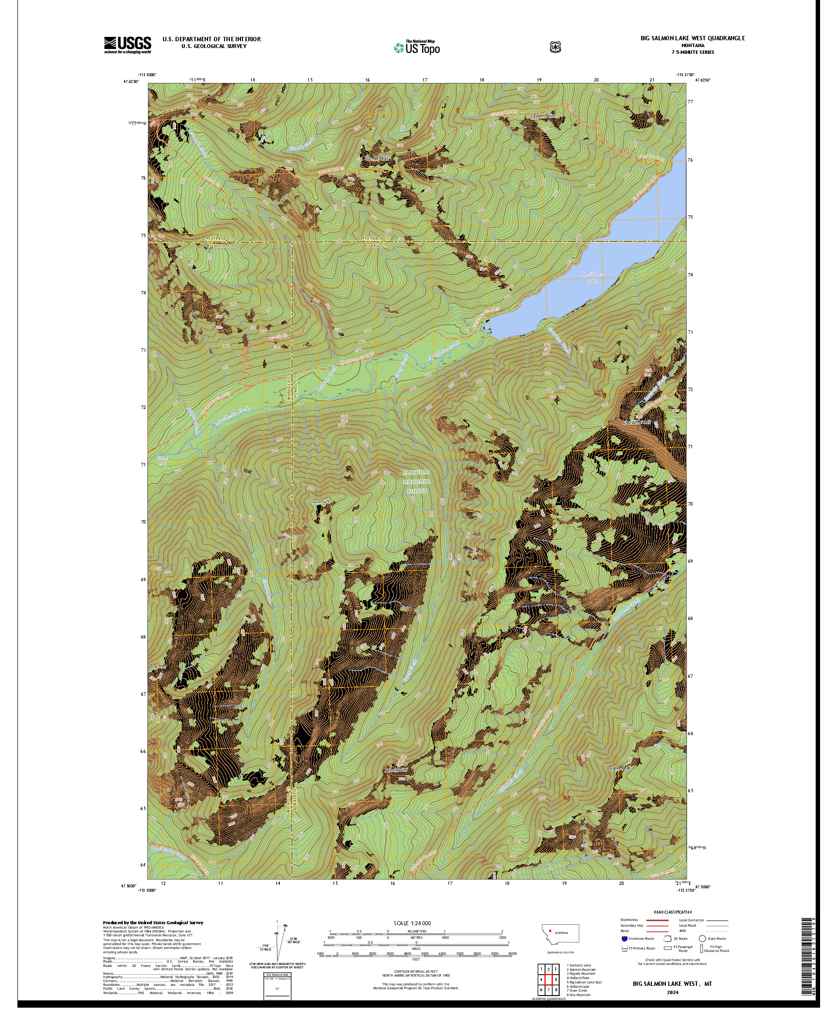 US TOPO 7.5-MINUTE MAP FOR BIG SALMON LAKE WEST, MT