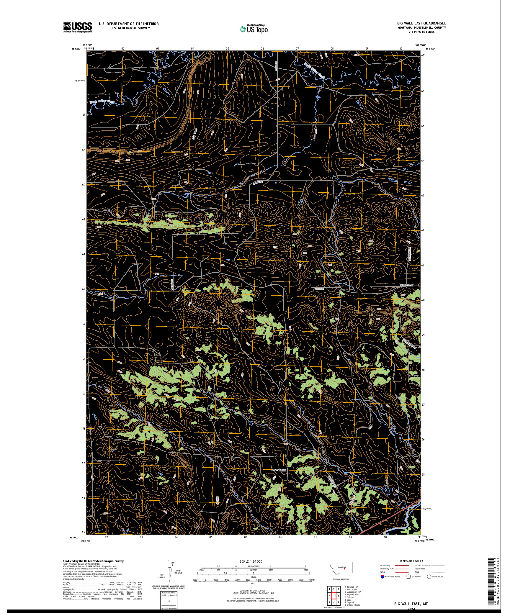 US TOPO 7.5-MINUTE MAP FOR BIG WALL EAST, MT