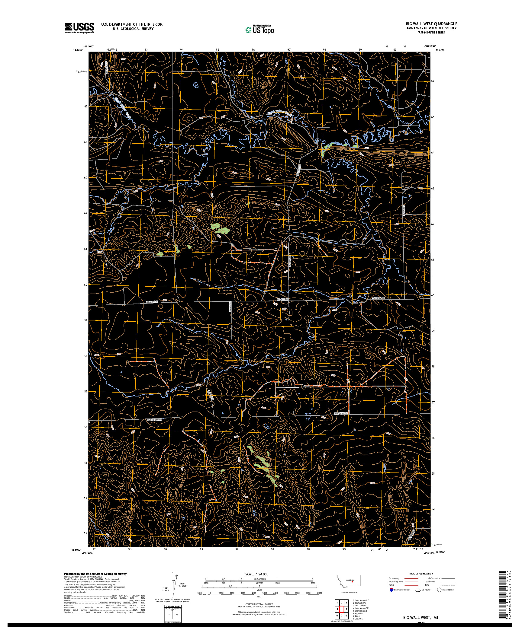 US TOPO 7.5-MINUTE MAP FOR BIG WALL WEST, MT