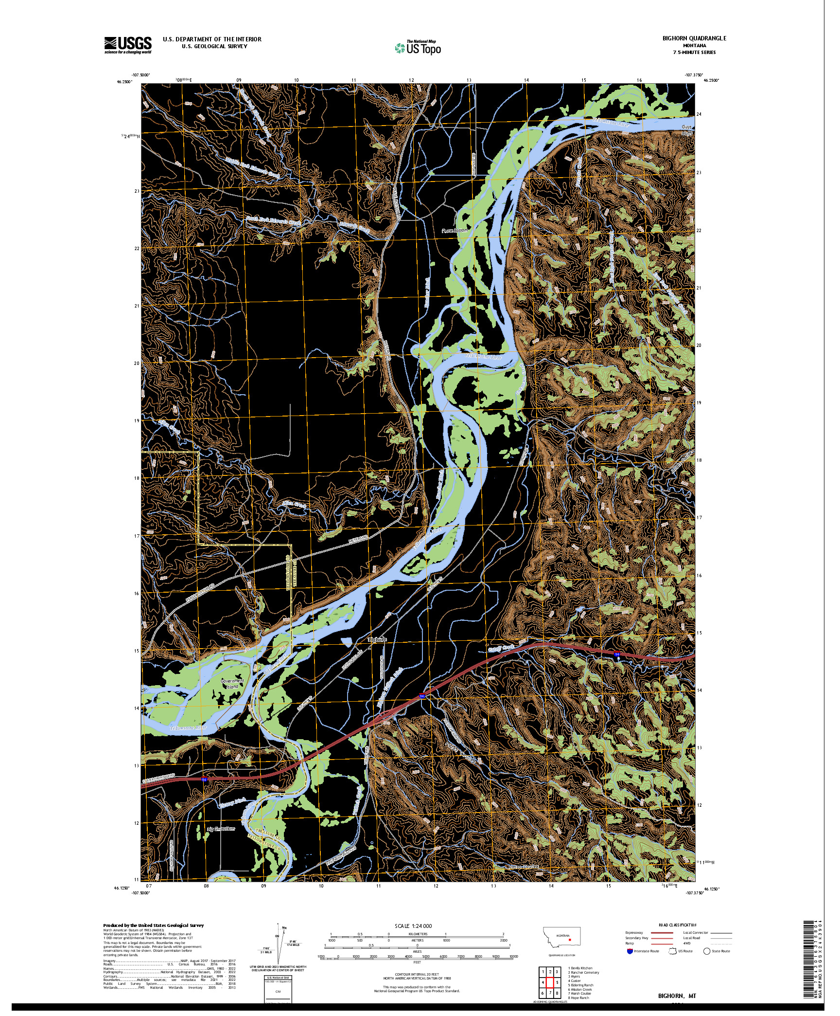 US TOPO 7.5-MINUTE MAP FOR BIGHORN, MT