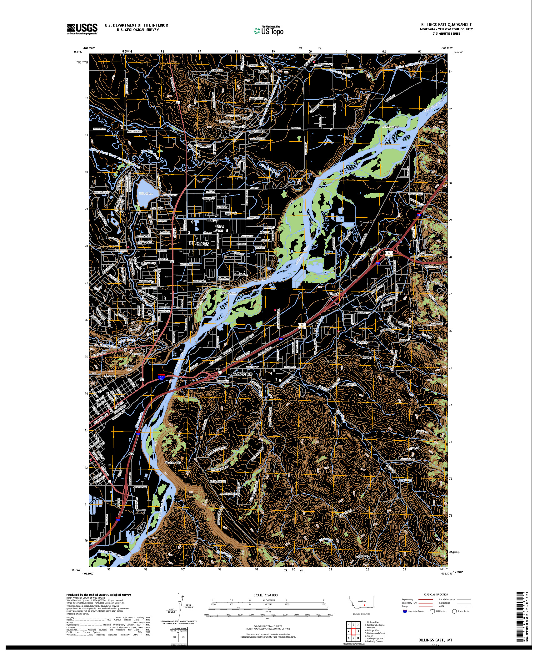 US TOPO 7.5-MINUTE MAP FOR BILLINGS EAST, MT