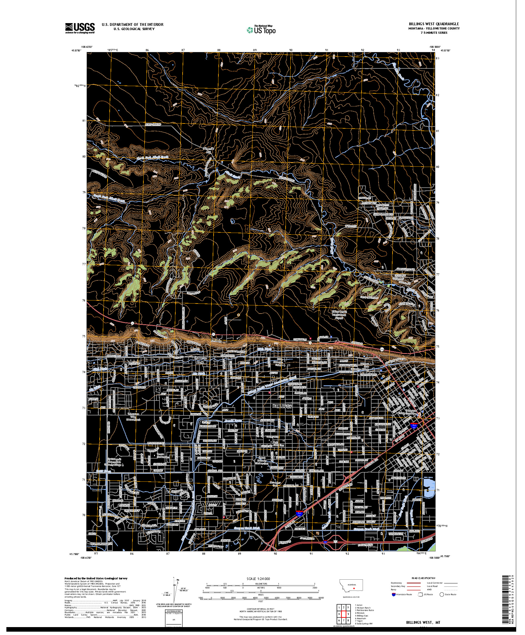 US TOPO 7.5-MINUTE MAP FOR BILLINGS WEST, MT