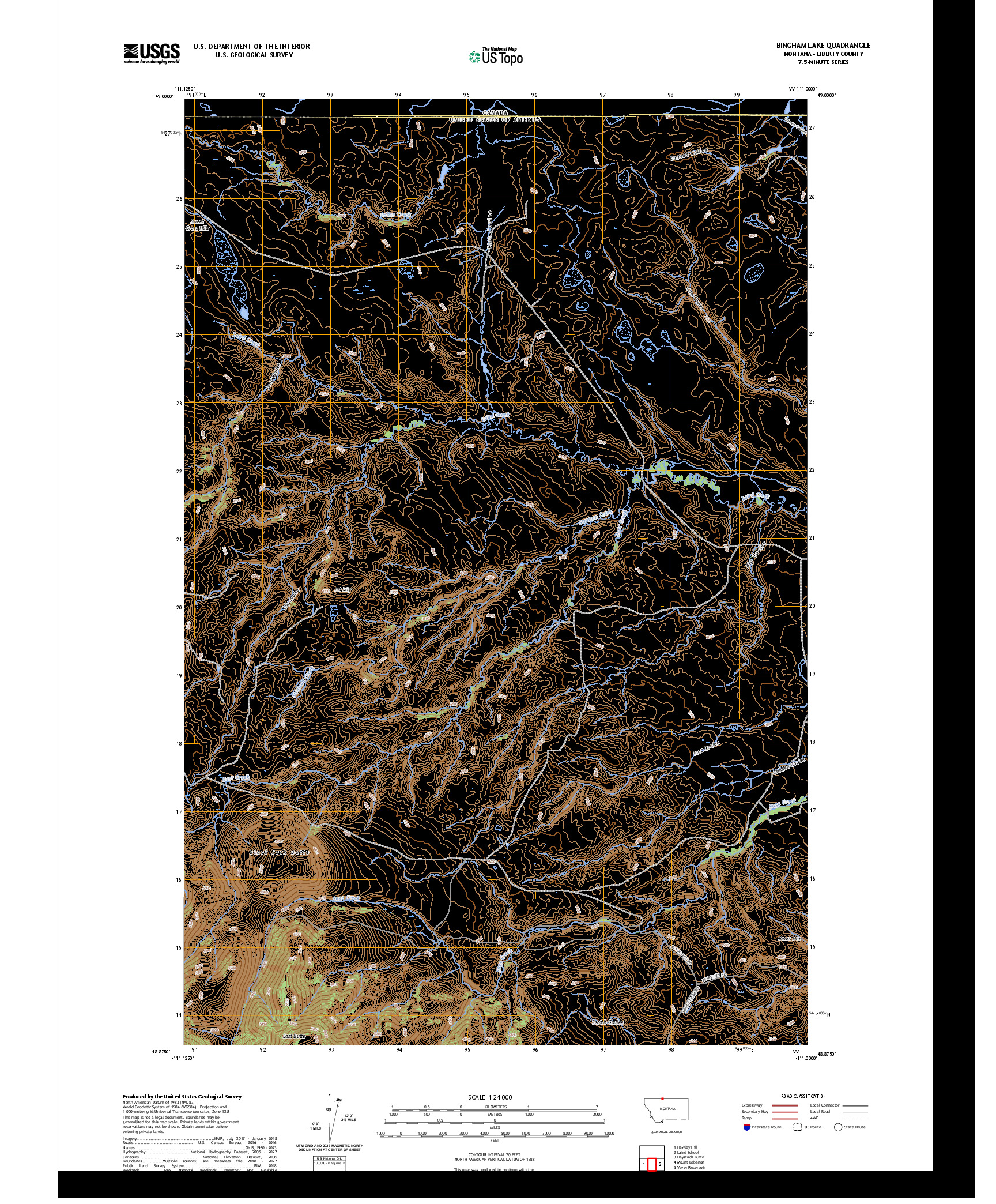 US TOPO 7.5-MINUTE MAP FOR BINGHAM LAKE, MT,AB