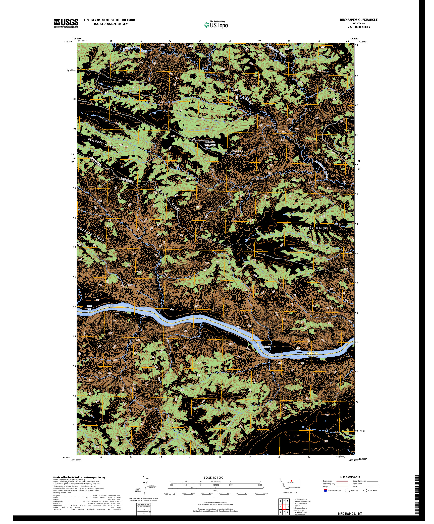 US TOPO 7.5-MINUTE MAP FOR BIRD RAPIDS, MT