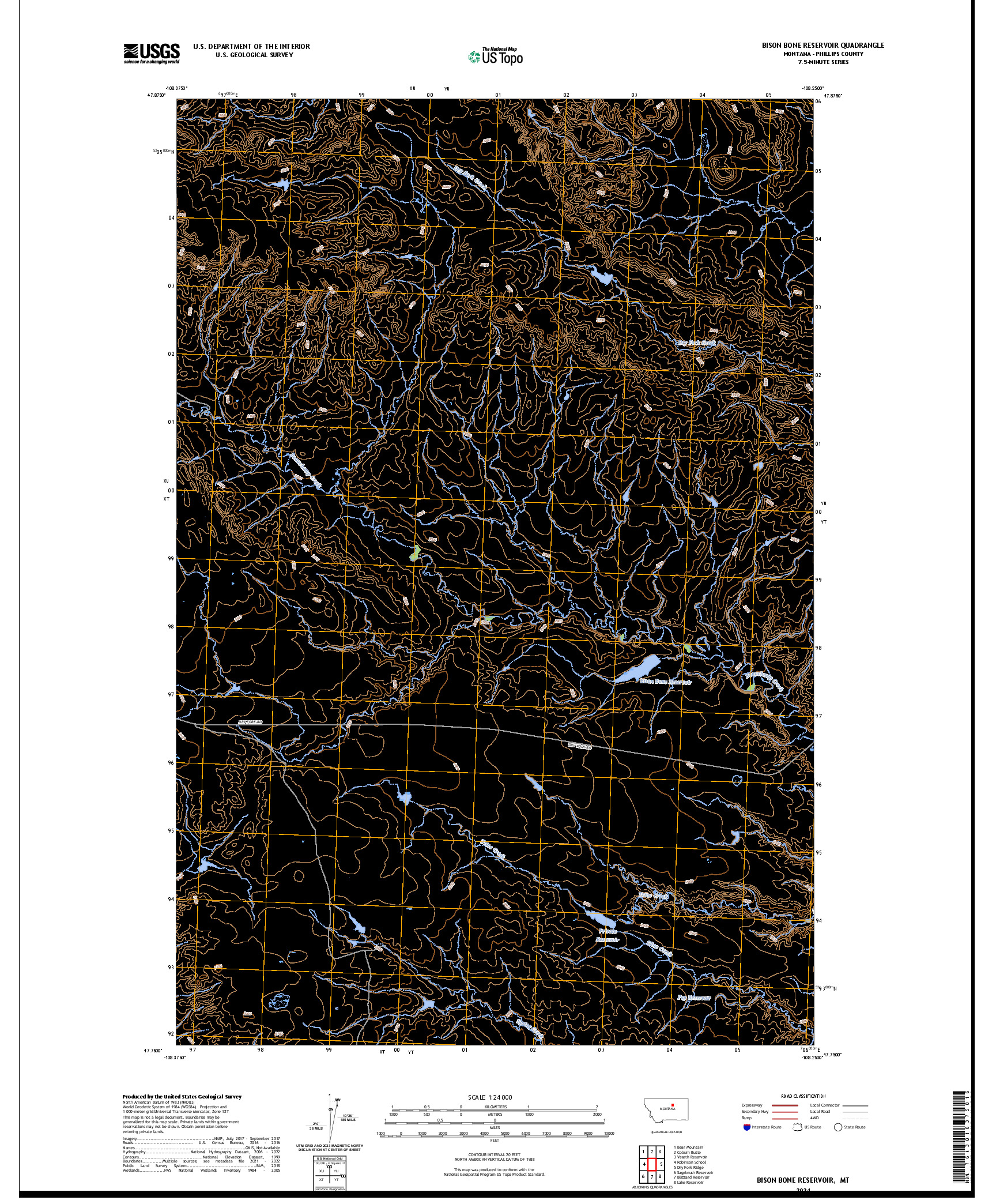 US TOPO 7.5-MINUTE MAP FOR BISON BONE RESERVOIR, MT