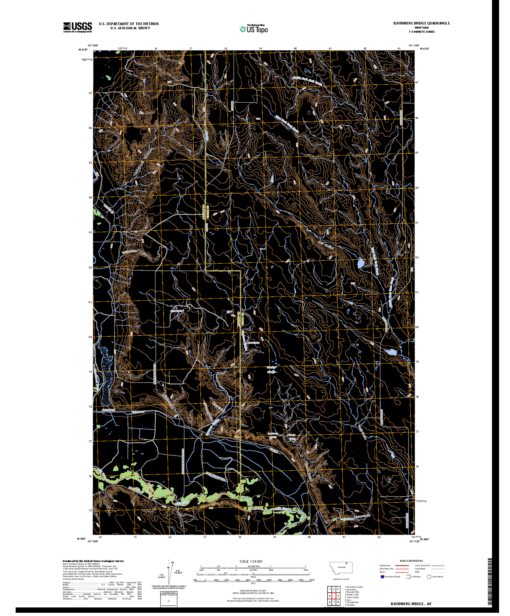 US TOPO 7.5-MINUTE MAP FOR BJORNBERG BRIDGE, MT