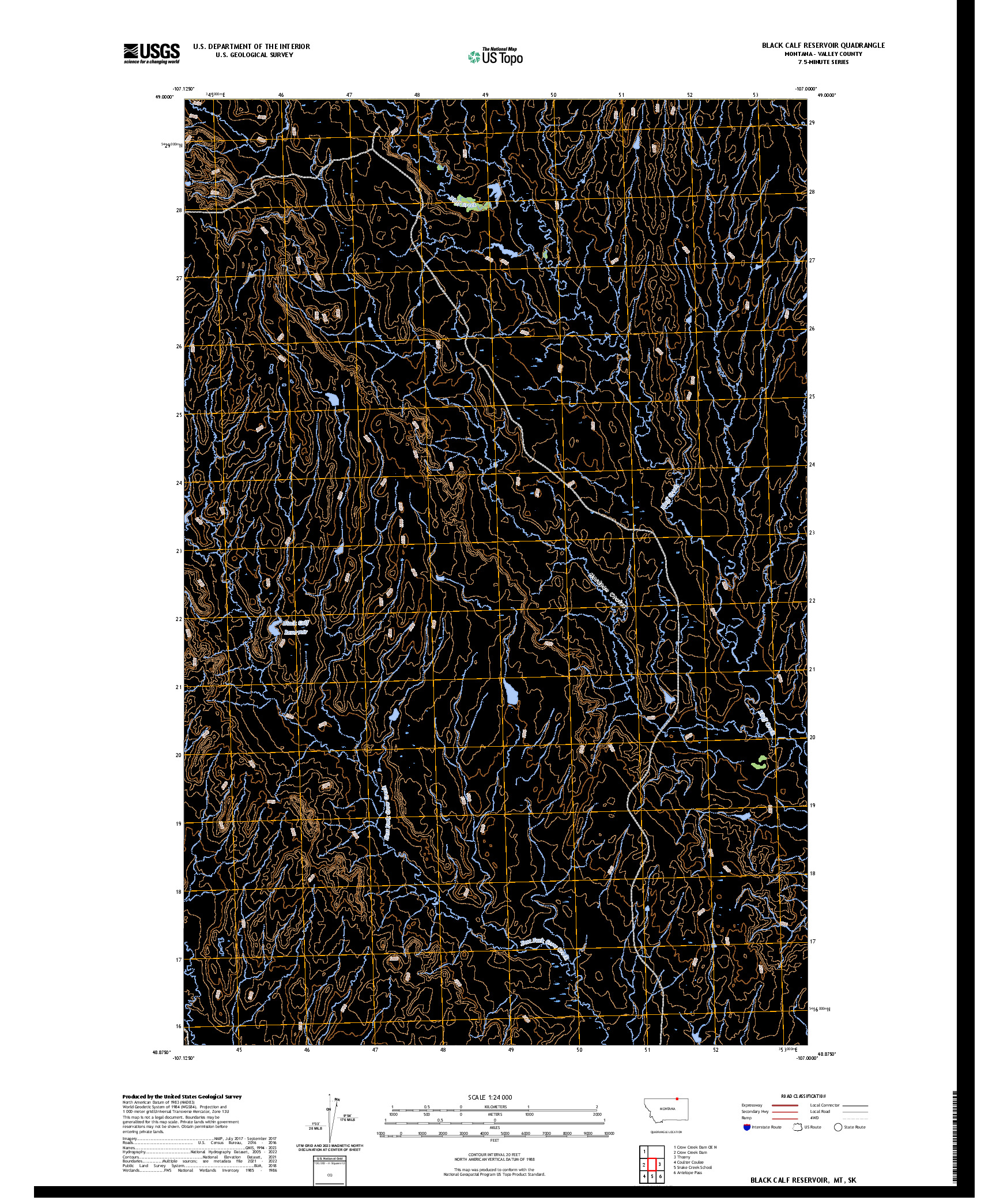 US TOPO 7.5-MINUTE MAP FOR BLACK CALF RESERVOIR, MT,SK