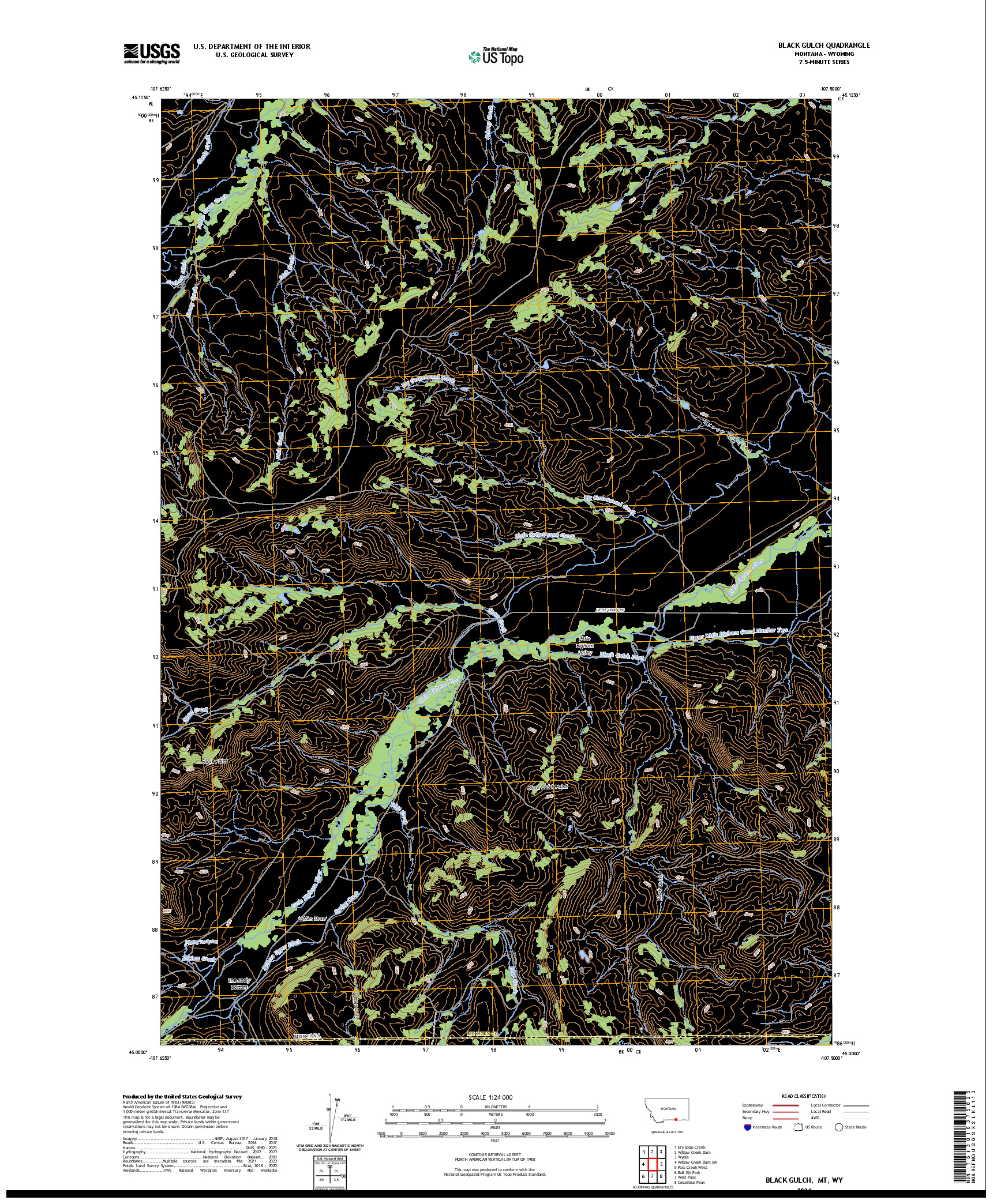 US TOPO 7.5-MINUTE MAP FOR BLACK GULCH, MT,WY