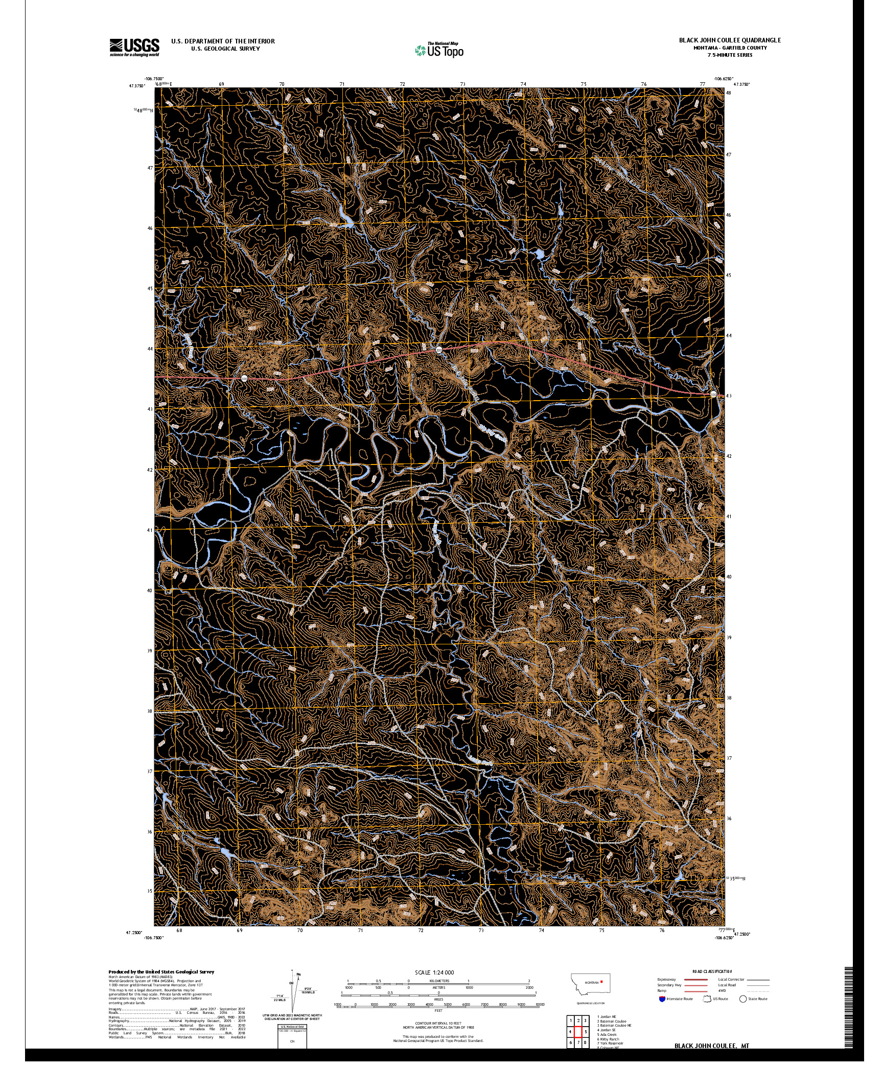 US TOPO 7.5-MINUTE MAP FOR BLACK JOHN COULEE, MT