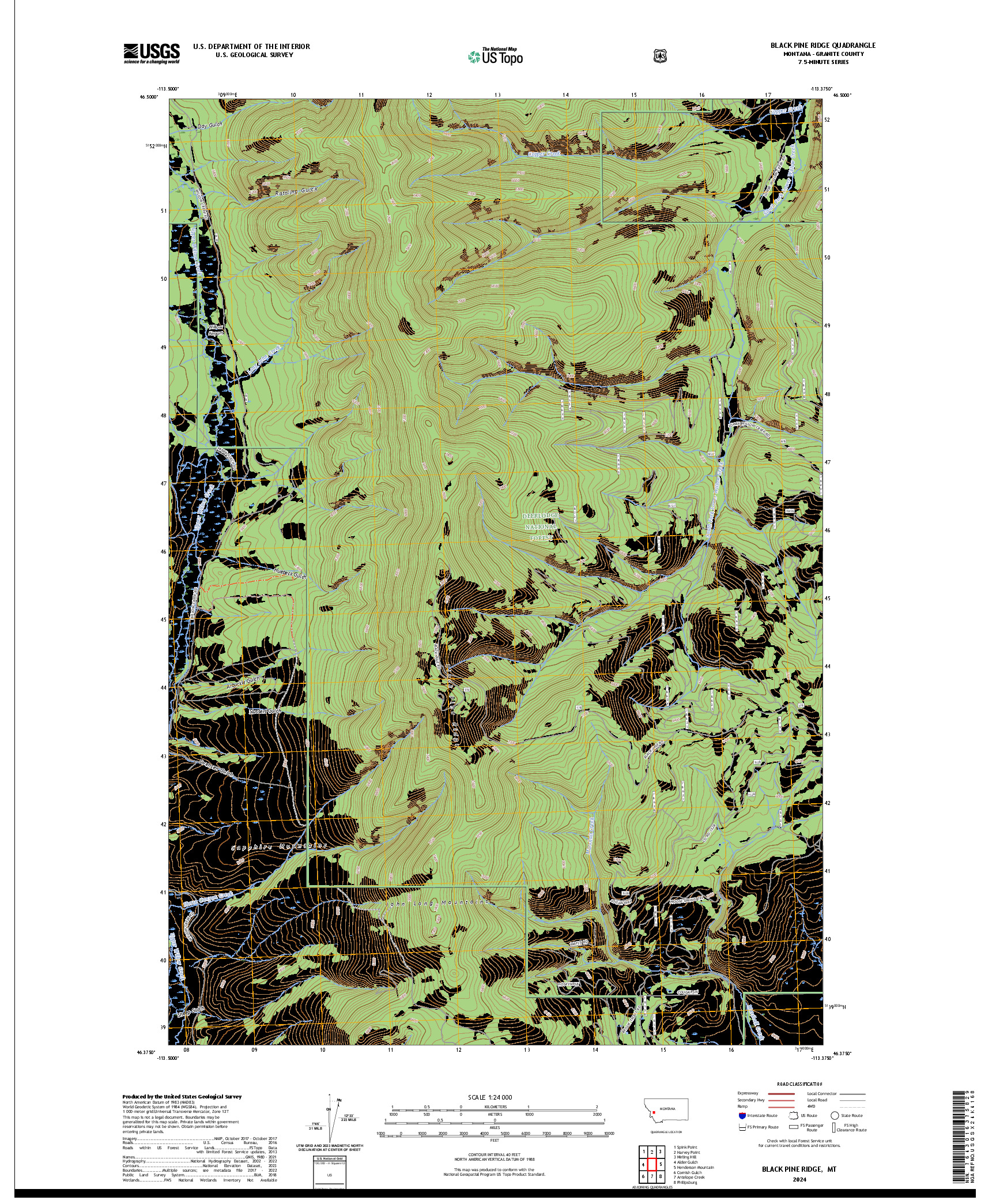 US TOPO 7.5-MINUTE MAP FOR BLACK PINE RIDGE, MT