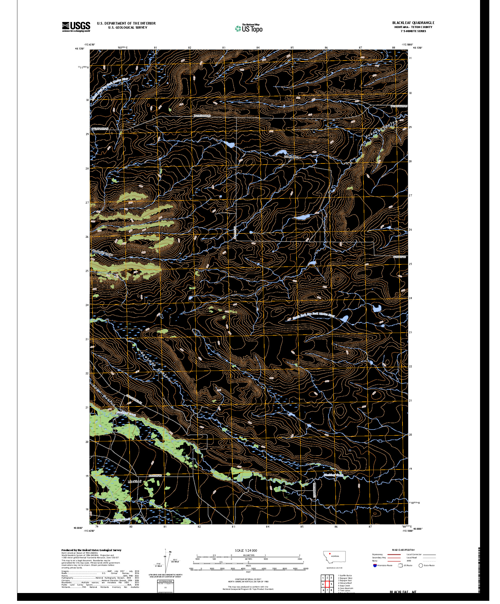 US TOPO 7.5-MINUTE MAP FOR BLACKLEAF, MT