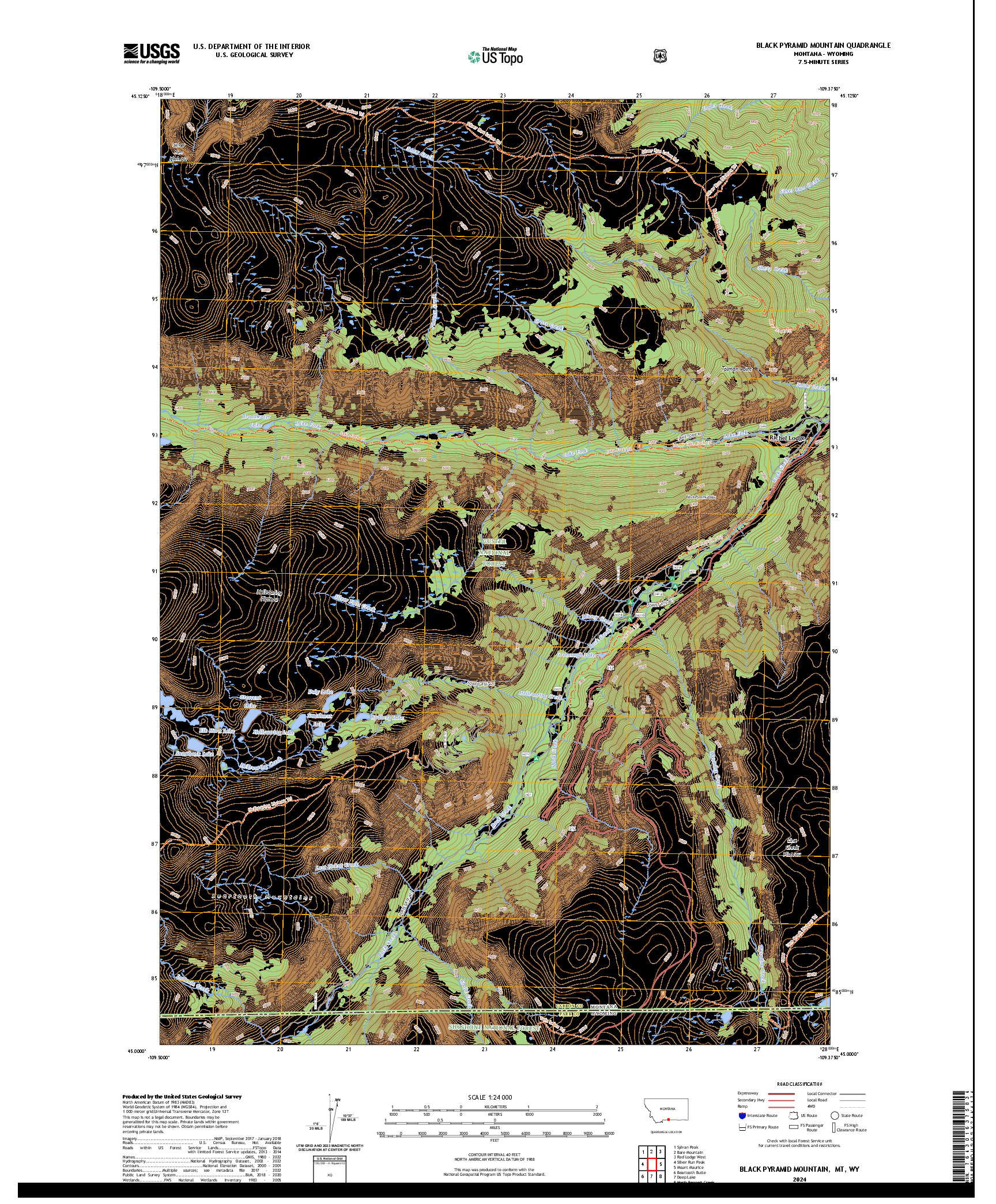 US TOPO 7.5-MINUTE MAP FOR BLACK PYRAMID MOUNTAIN, MT,WY