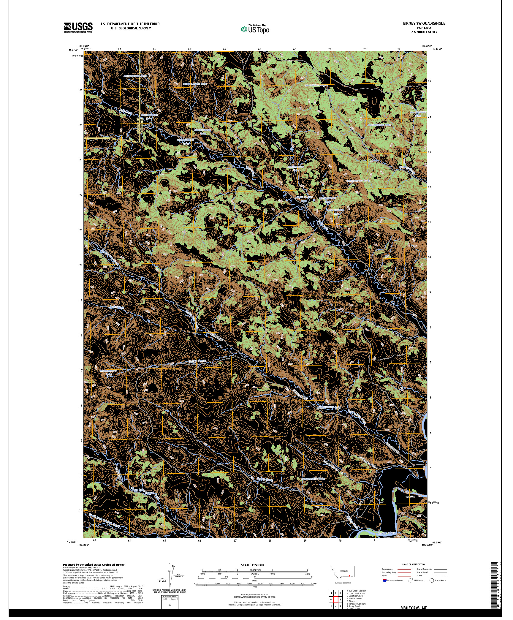 US TOPO 7.5-MINUTE MAP FOR BIRNEY SW, MT