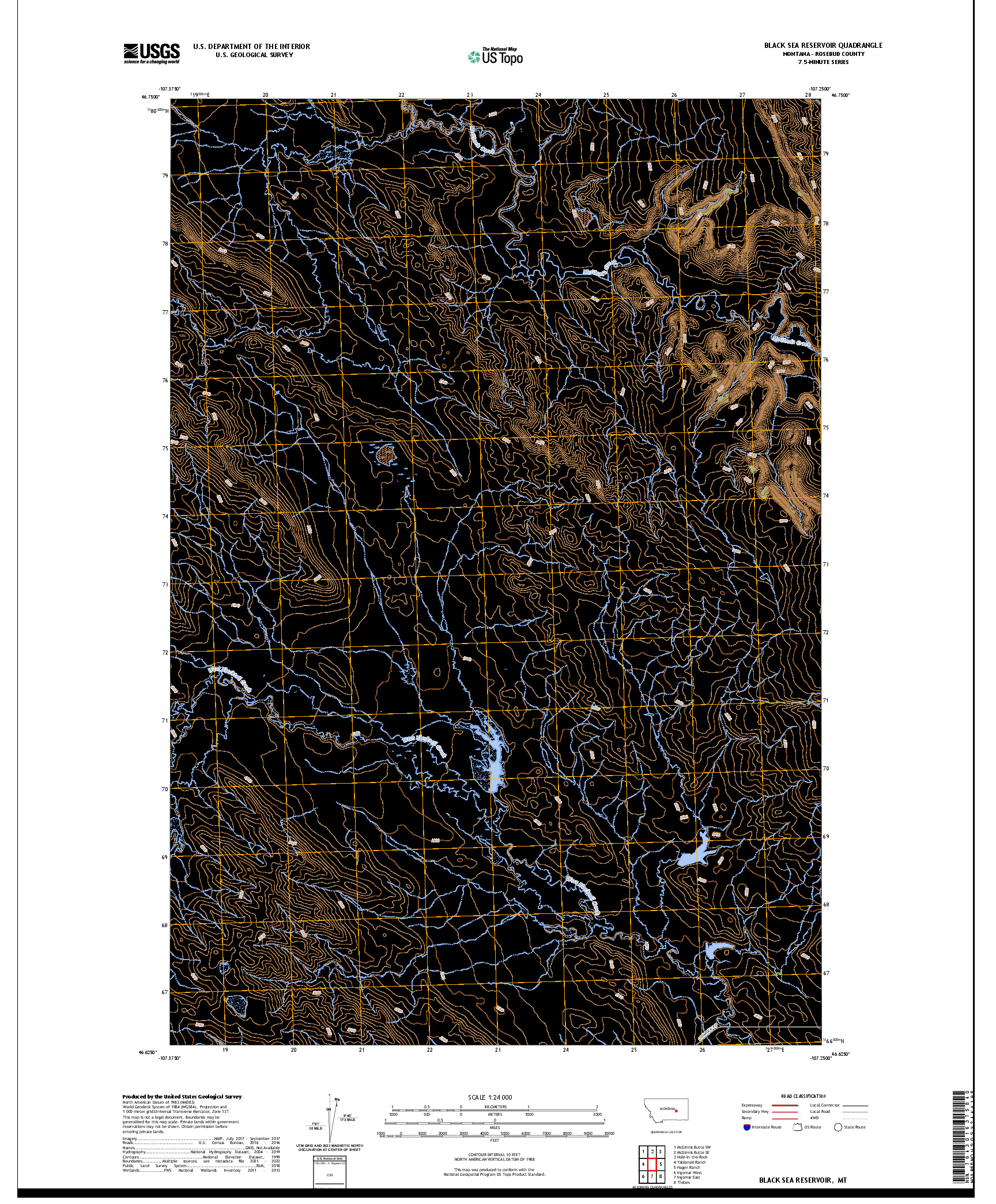 US TOPO 7.5-MINUTE MAP FOR BLACK SEA RESERVOIR, MT