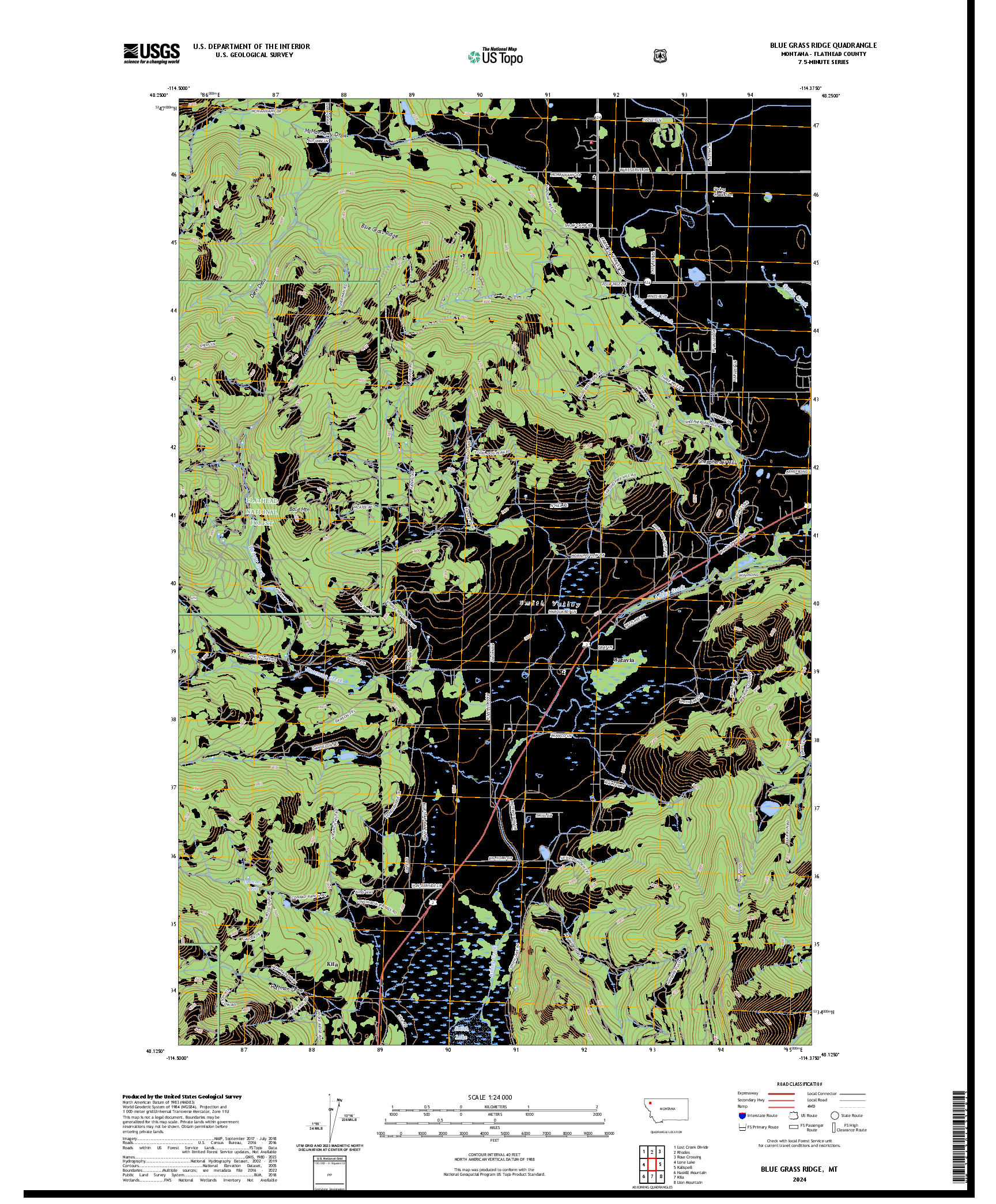 US TOPO 7.5-MINUTE MAP FOR BLUE GRASS RIDGE, MT