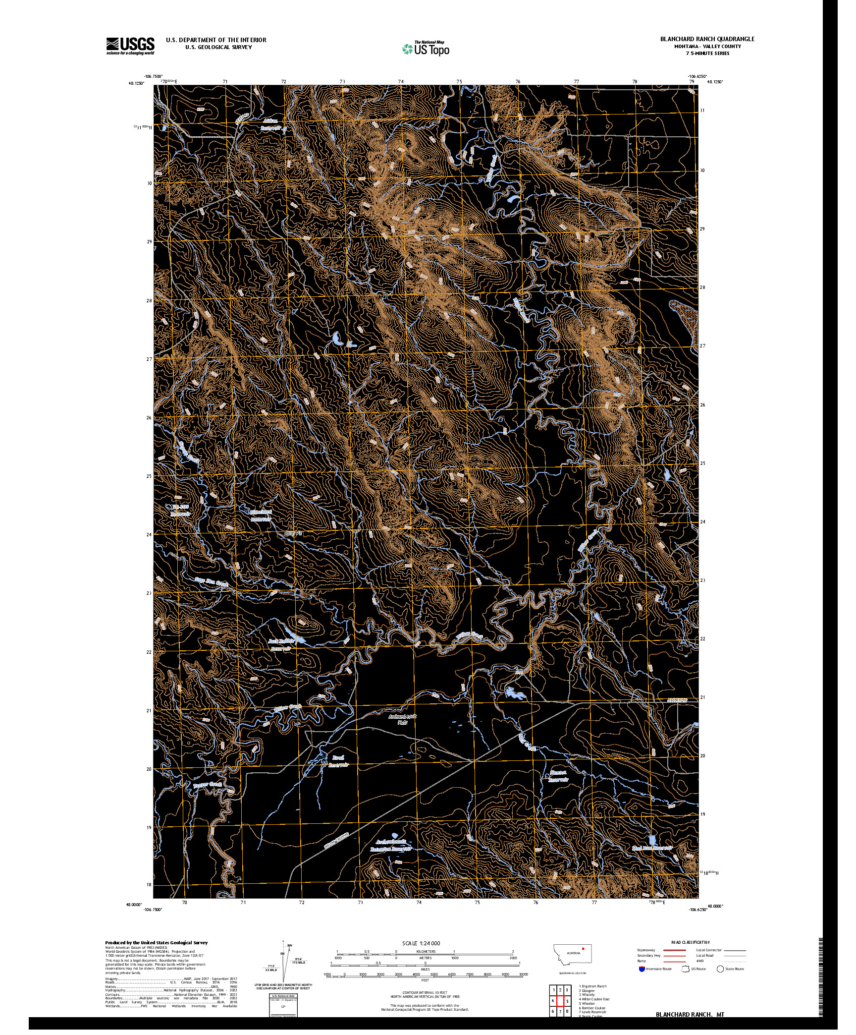 US TOPO 7.5-MINUTE MAP FOR BLANCHARD RANCH, MT