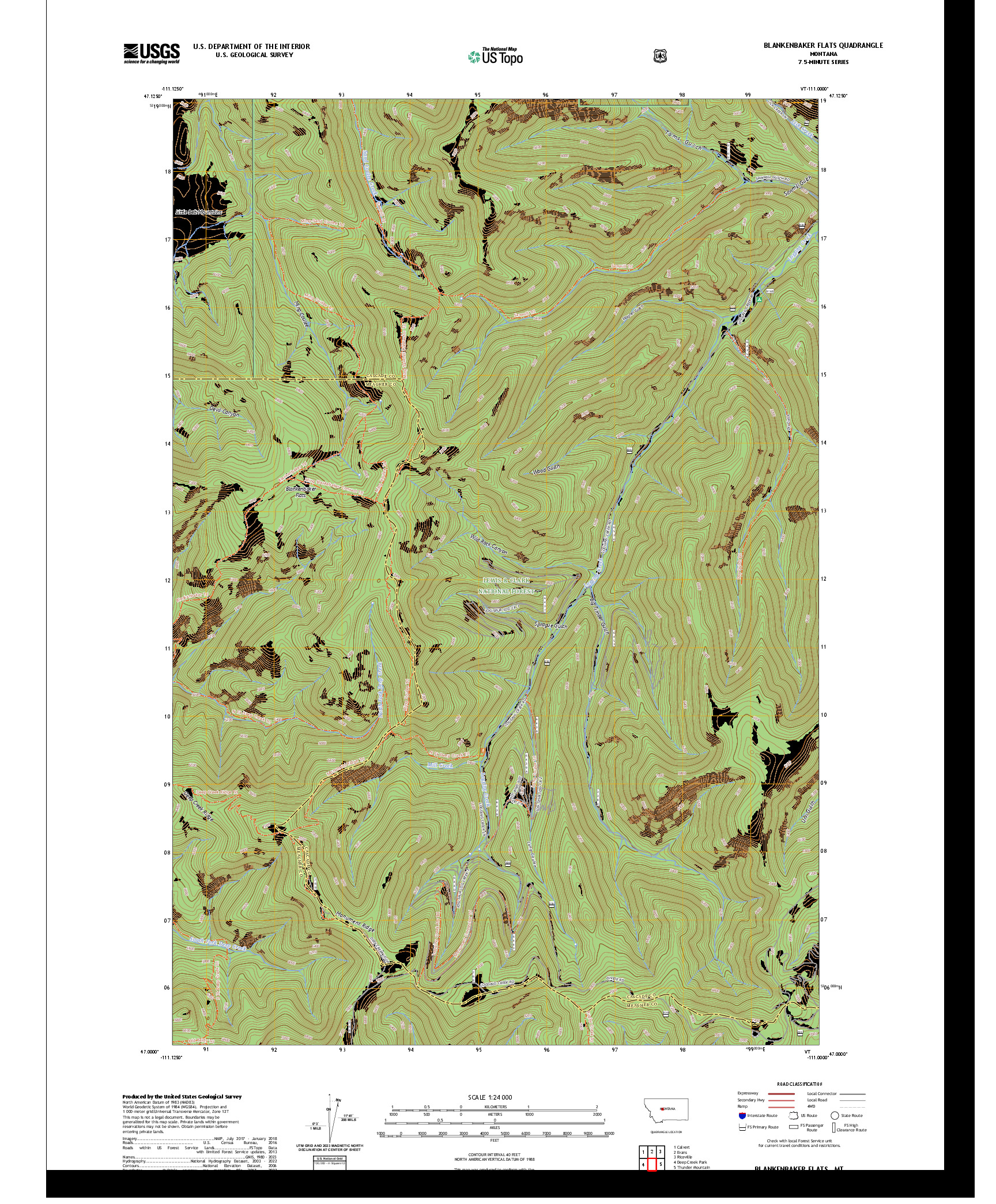 US TOPO 7.5-MINUTE MAP FOR BLANKENBAKER FLATS, MT