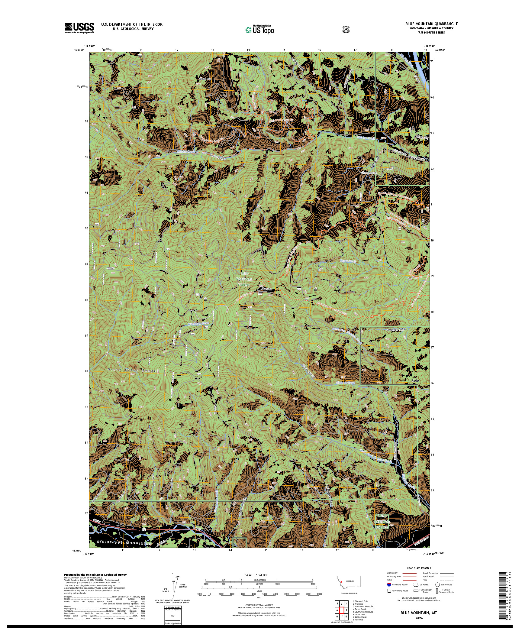 US TOPO 7.5-MINUTE MAP FOR BLUE MOUNTAIN, MT