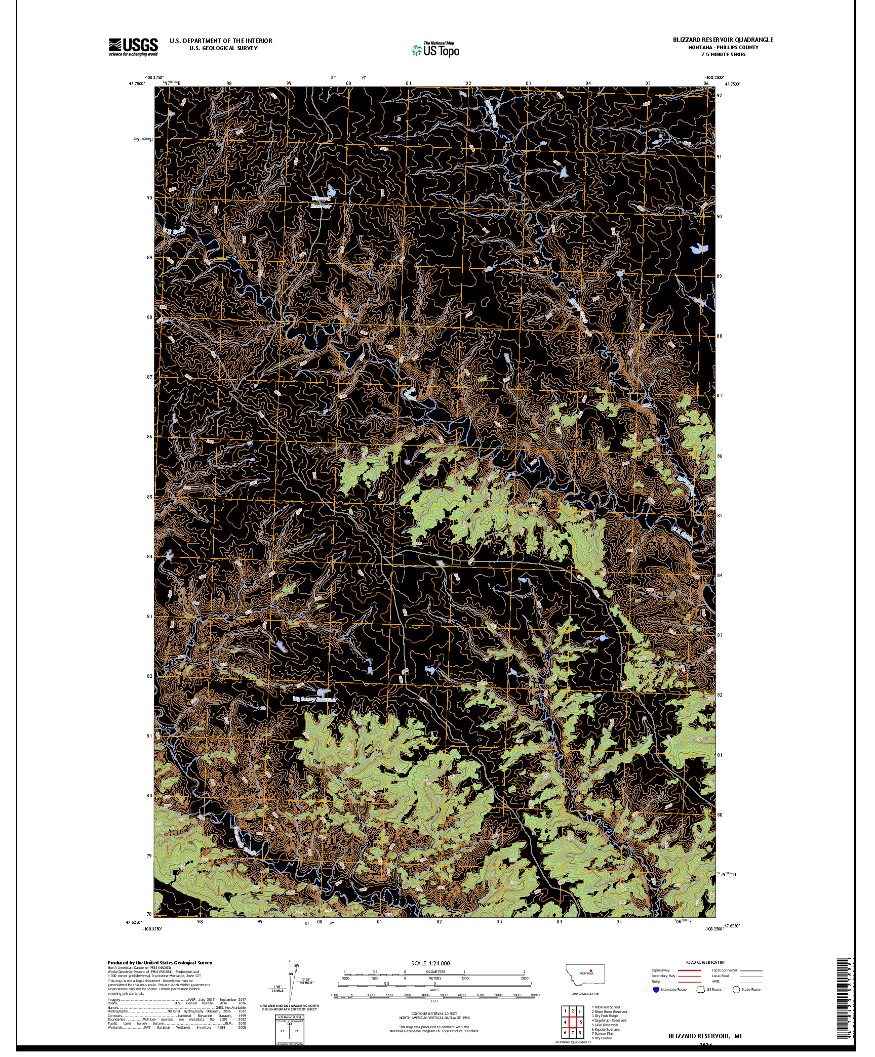 US TOPO 7.5-MINUTE MAP FOR BLIZZARD RESERVOIR, MT
