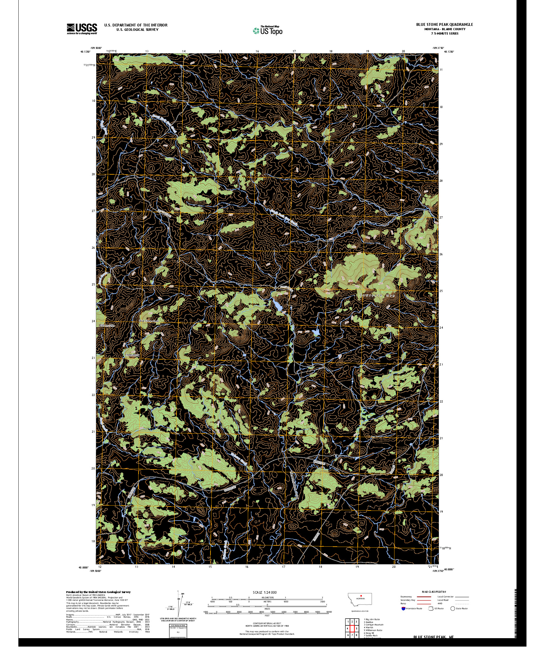 US TOPO 7.5-MINUTE MAP FOR BLUE STONE PEAK, MT