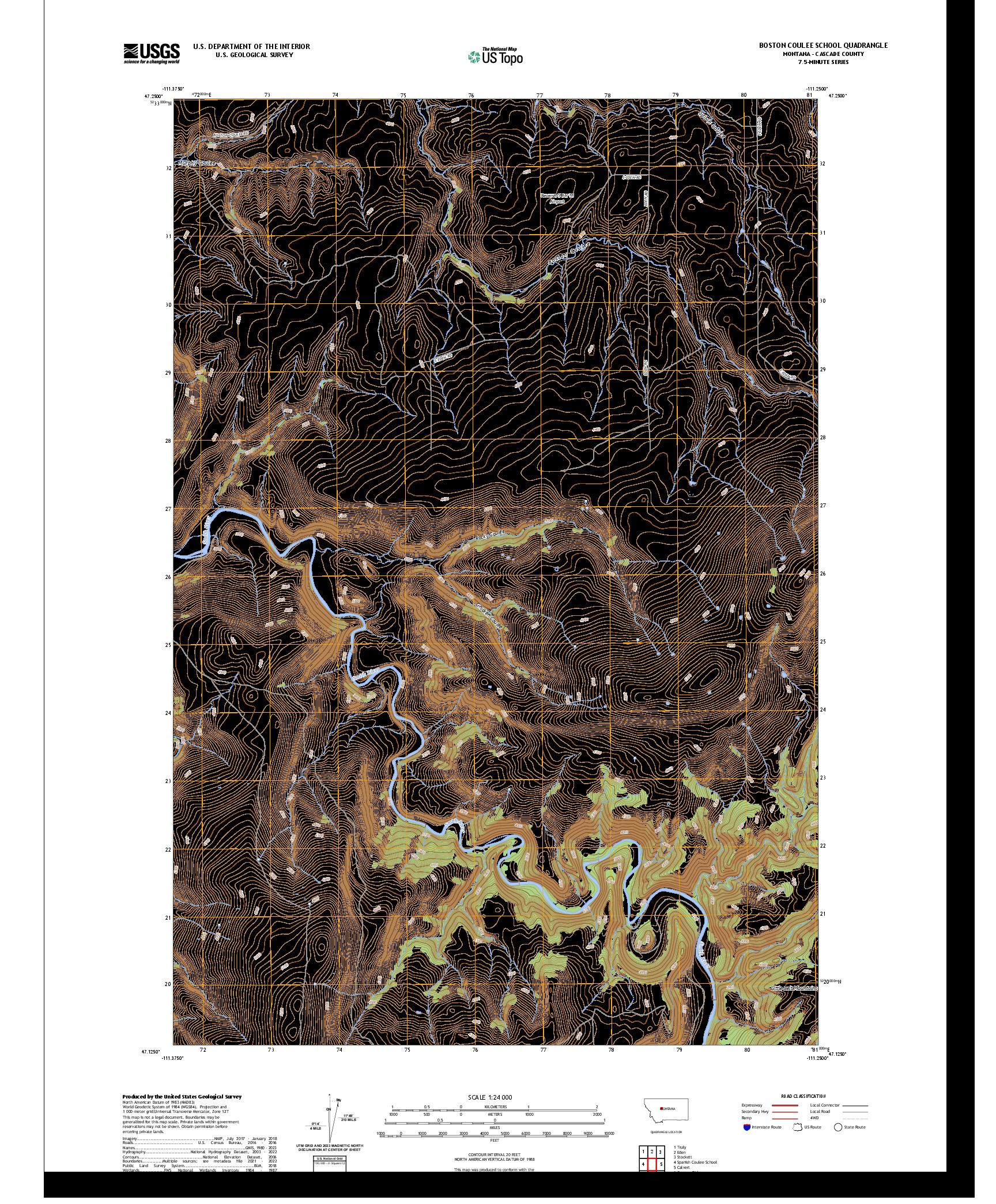 US TOPO 7.5-MINUTE MAP FOR BOSTON COULEE SCHOOL, MT