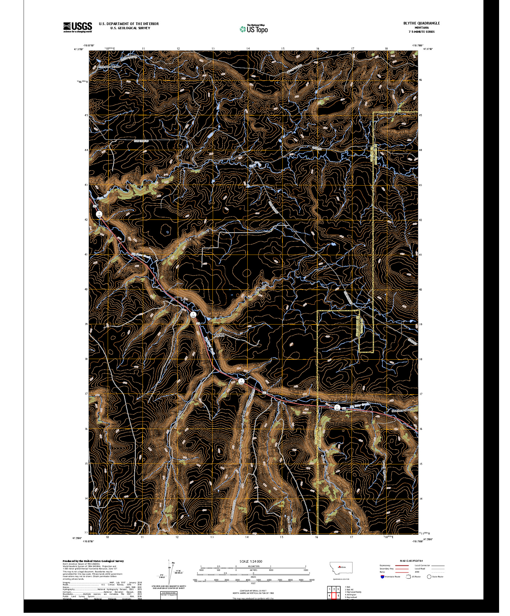 US TOPO 7.5-MINUTE MAP FOR BLYTHE, MT