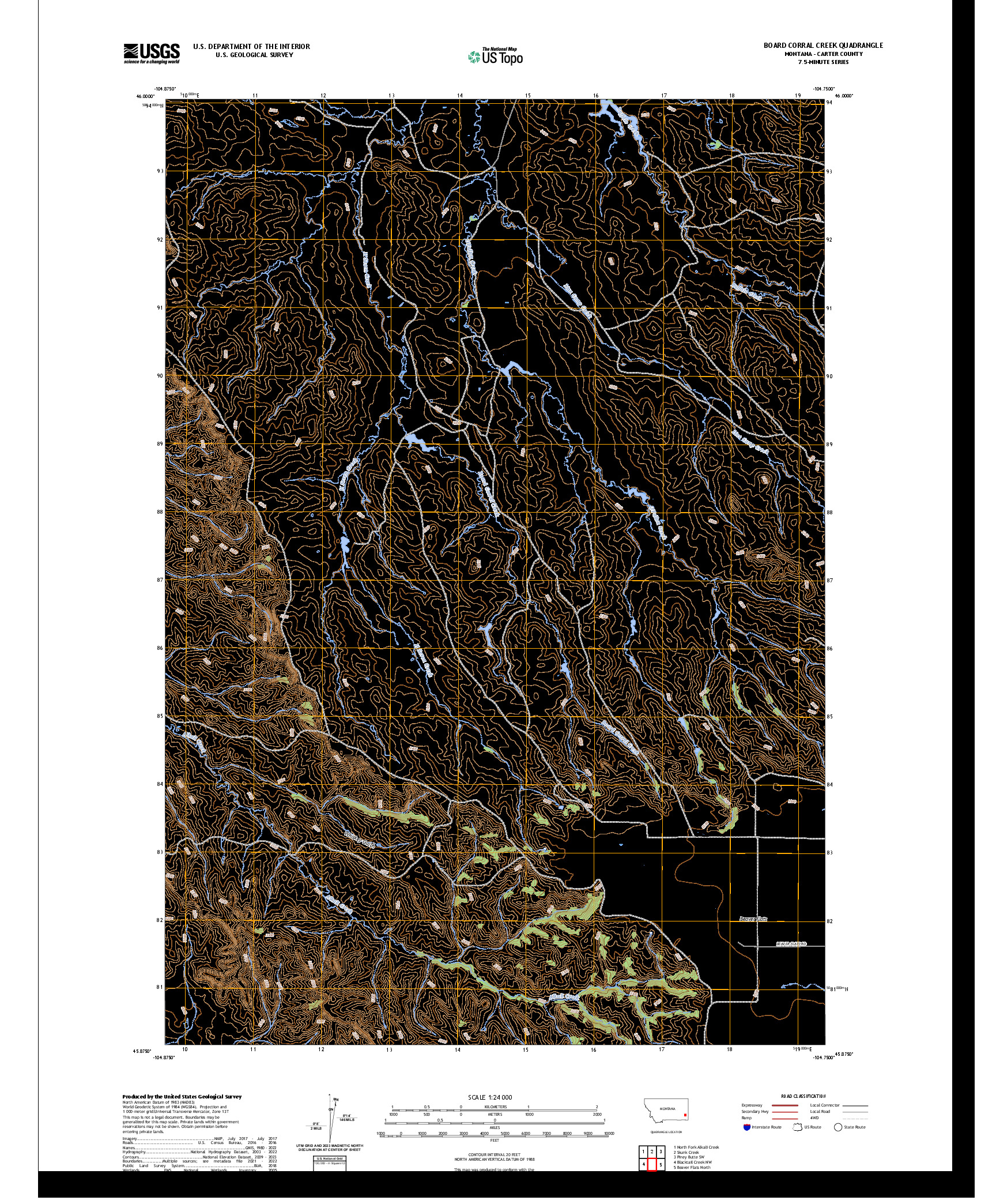 US TOPO 7.5-MINUTE MAP FOR BOARD CORRAL CREEK, MT