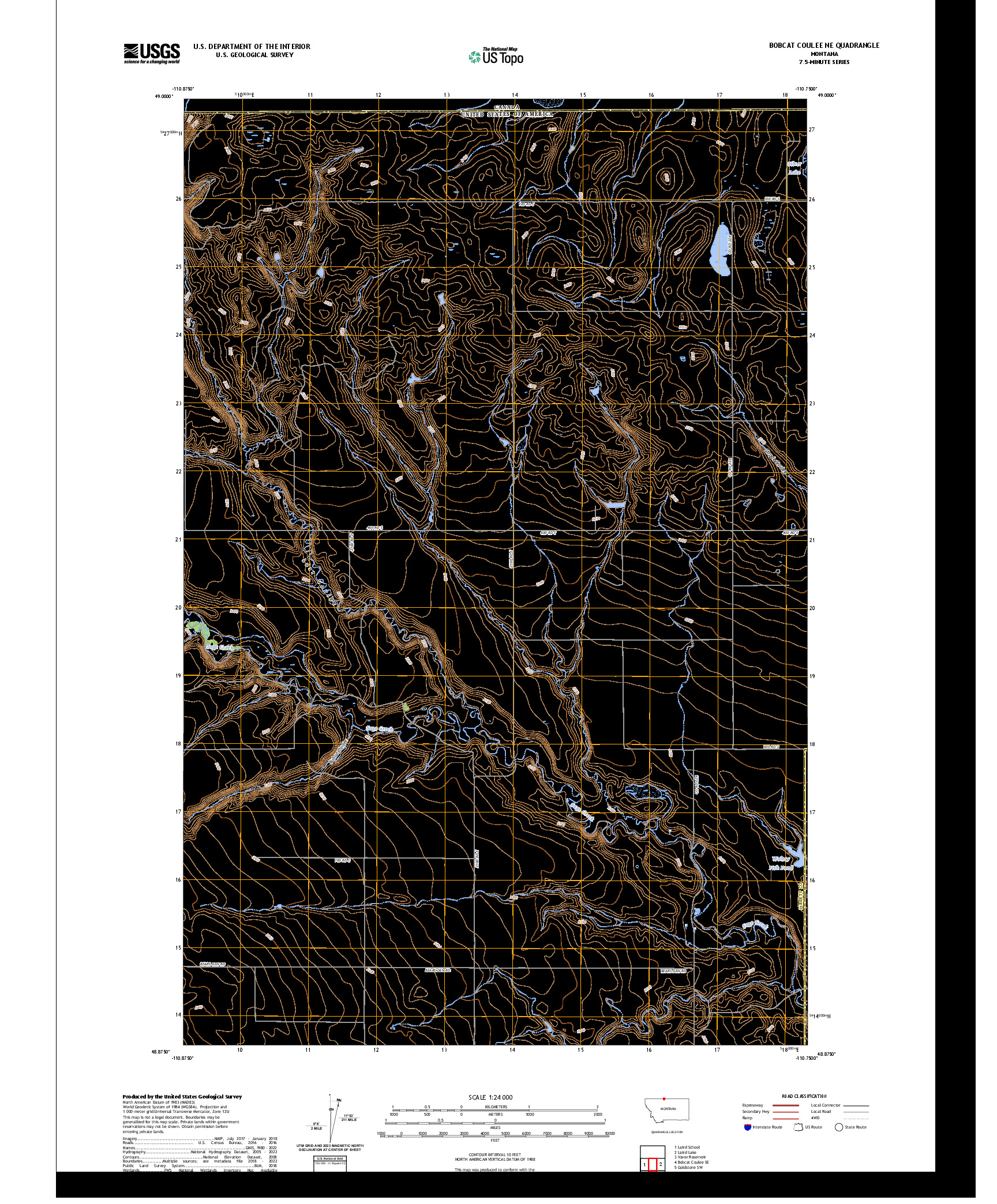 US TOPO 7.5-MINUTE MAP FOR BOBCAT COULEE NE, MT,AB