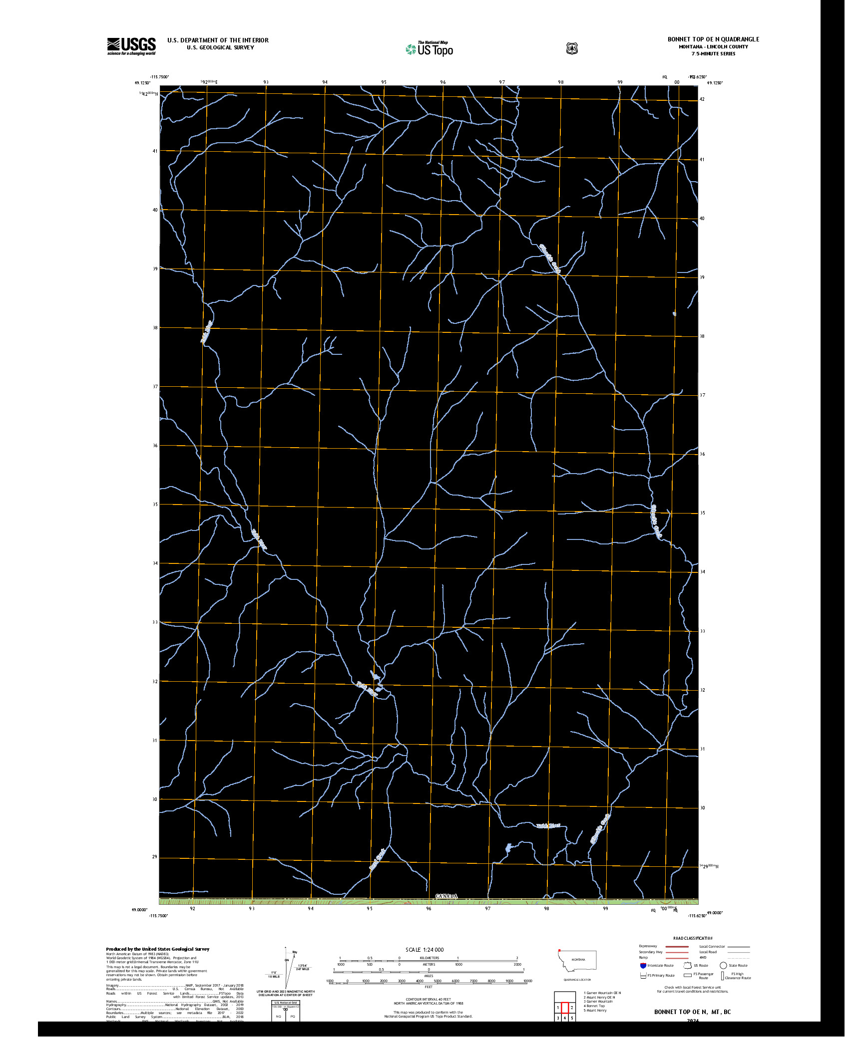 US TOPO 7.5-MINUTE MAP FOR BONNET TOP OE N, MT,BC