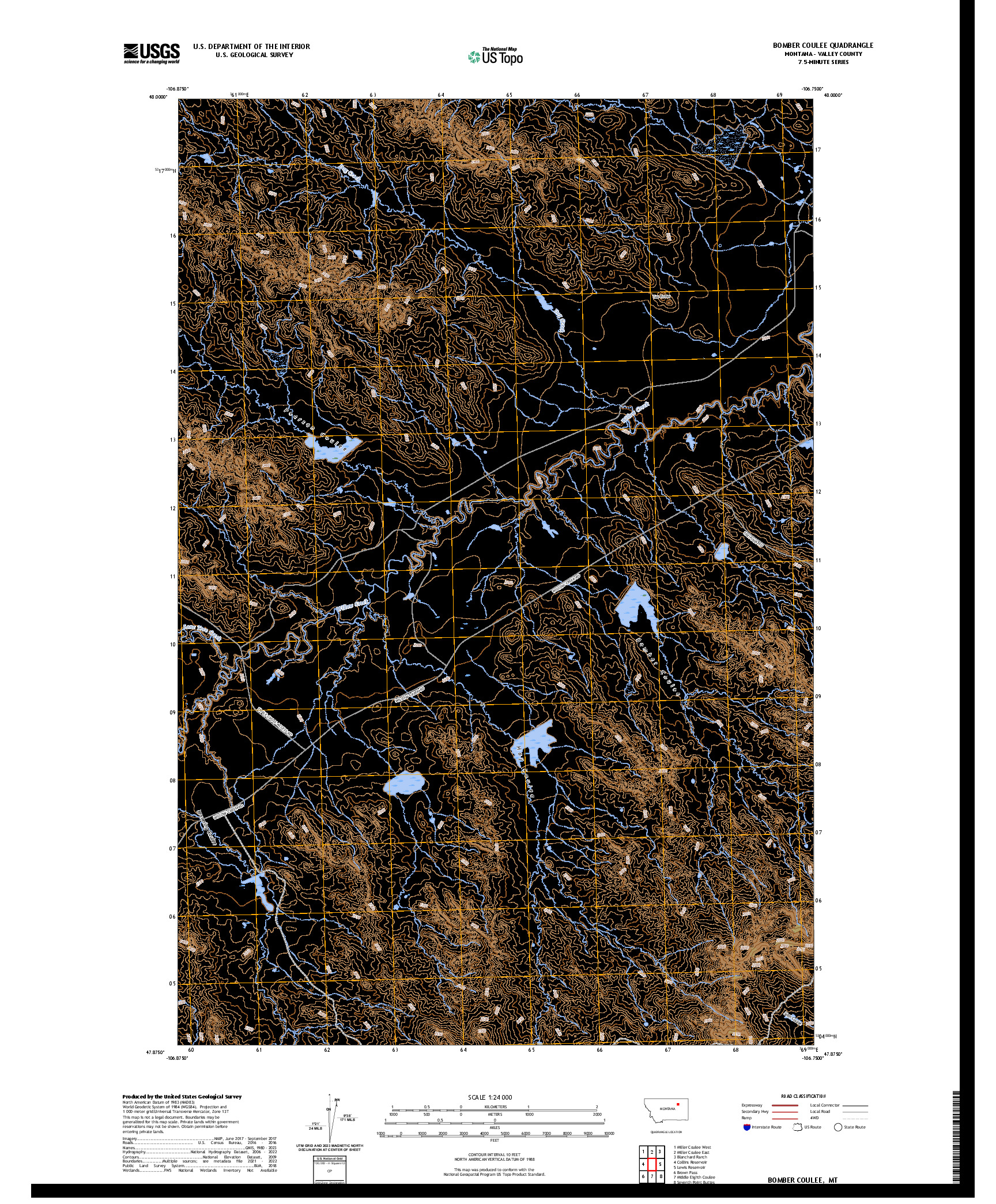 US TOPO 7.5-MINUTE MAP FOR BOMBER COULEE, MT