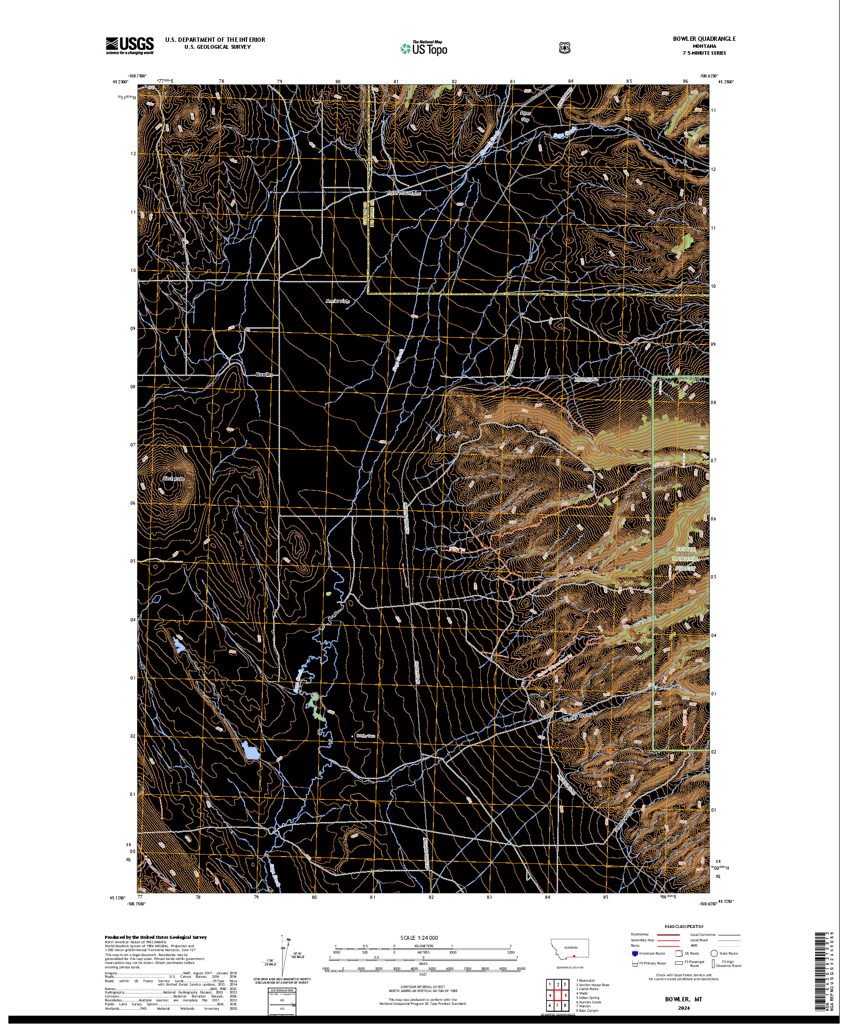 US TOPO 7.5-MINUTE MAP FOR BOWLER, MT