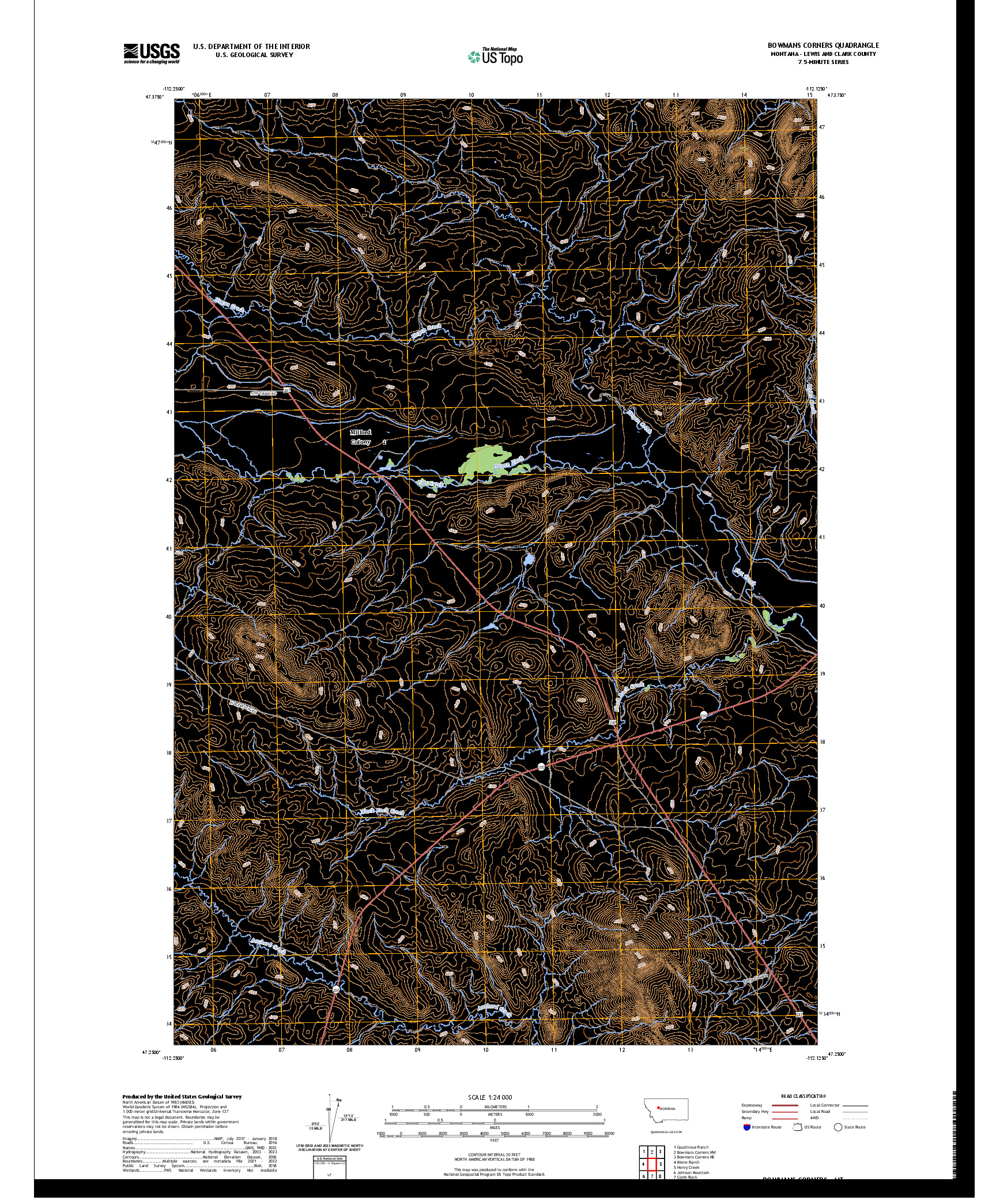 US TOPO 7.5-MINUTE MAP FOR BOWMANS CORNERS, MT