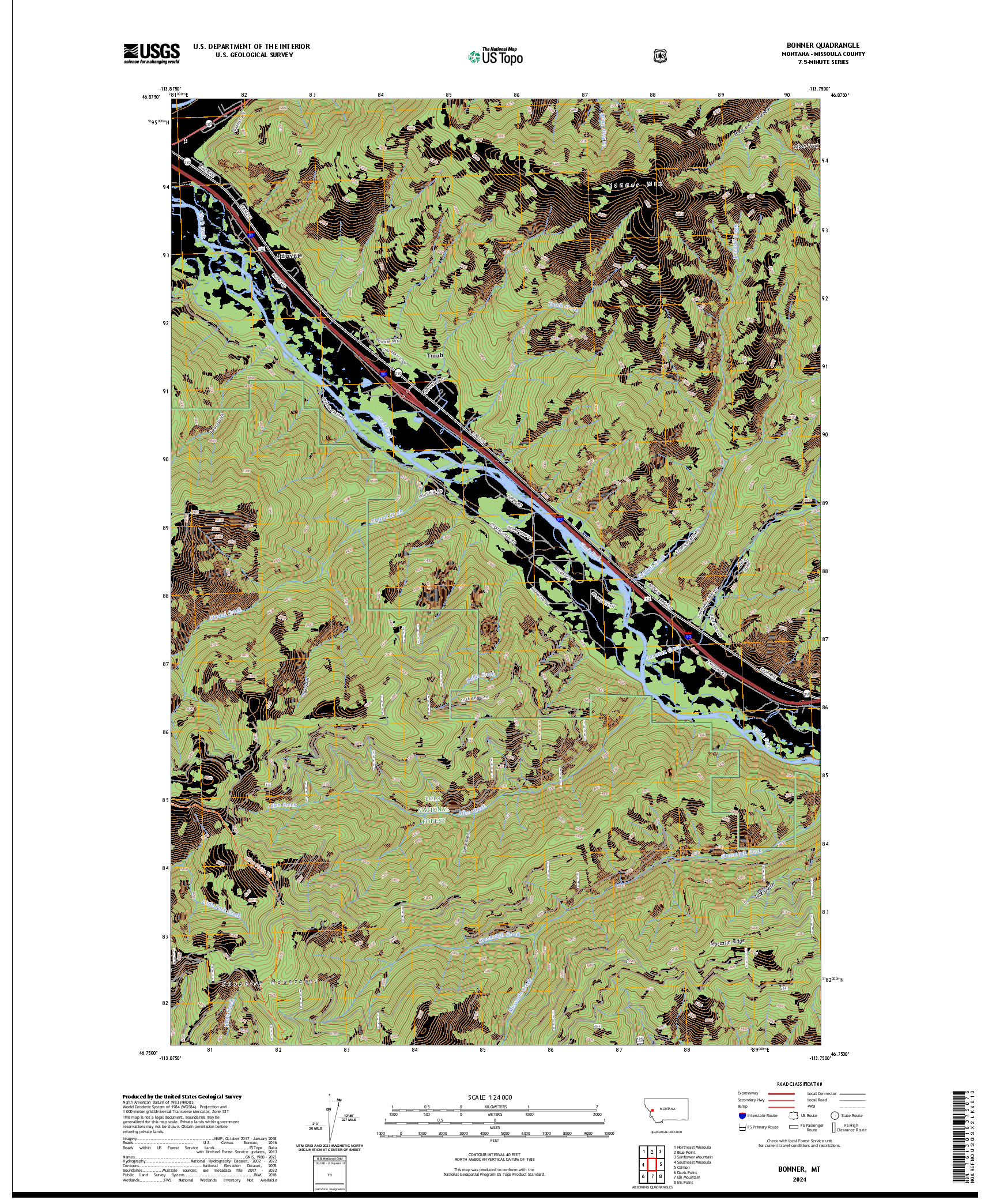 US TOPO 7.5-MINUTE MAP FOR BONNER, MT