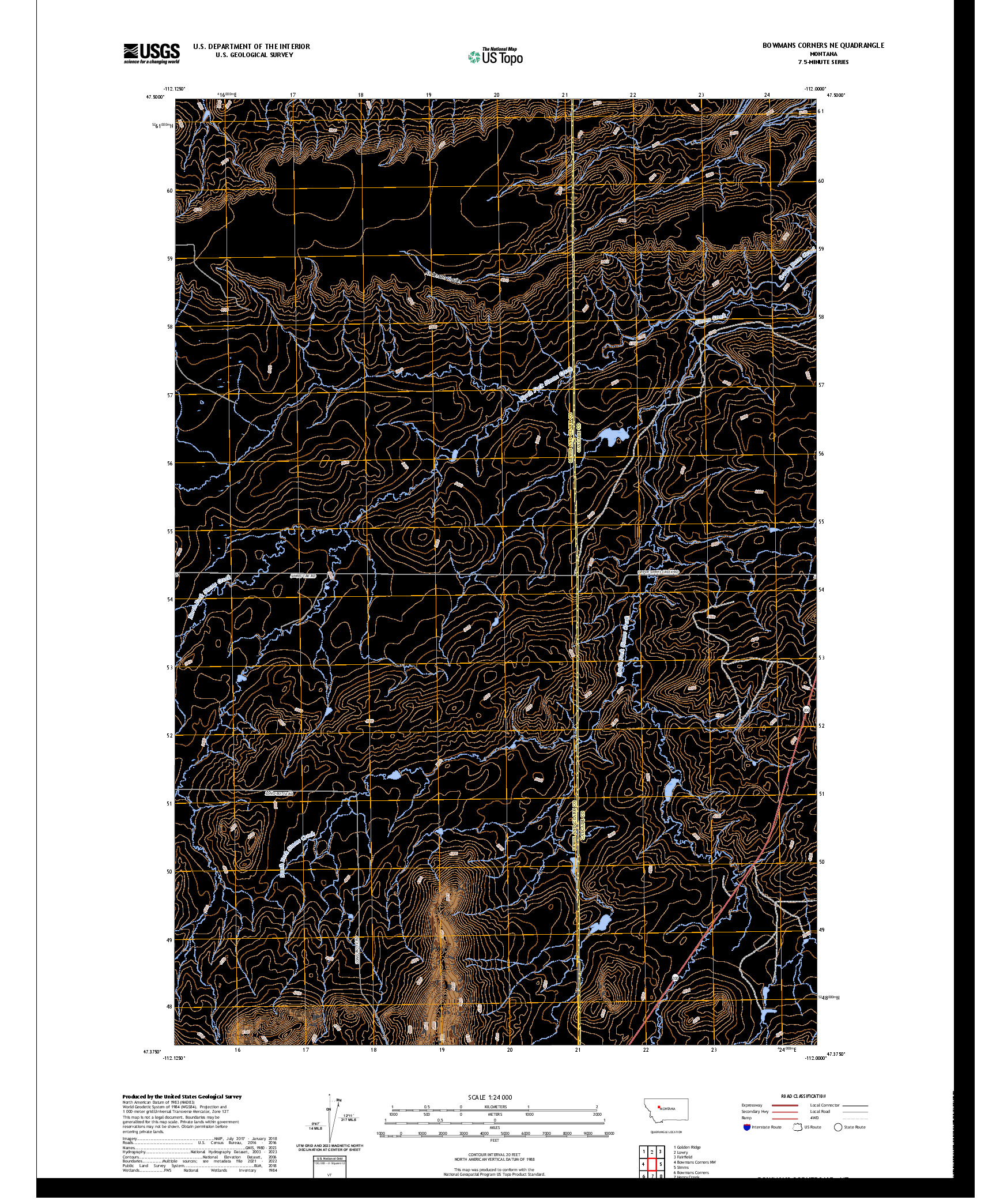 US TOPO 7.5-MINUTE MAP FOR BOWMANS CORNERS NE, MT