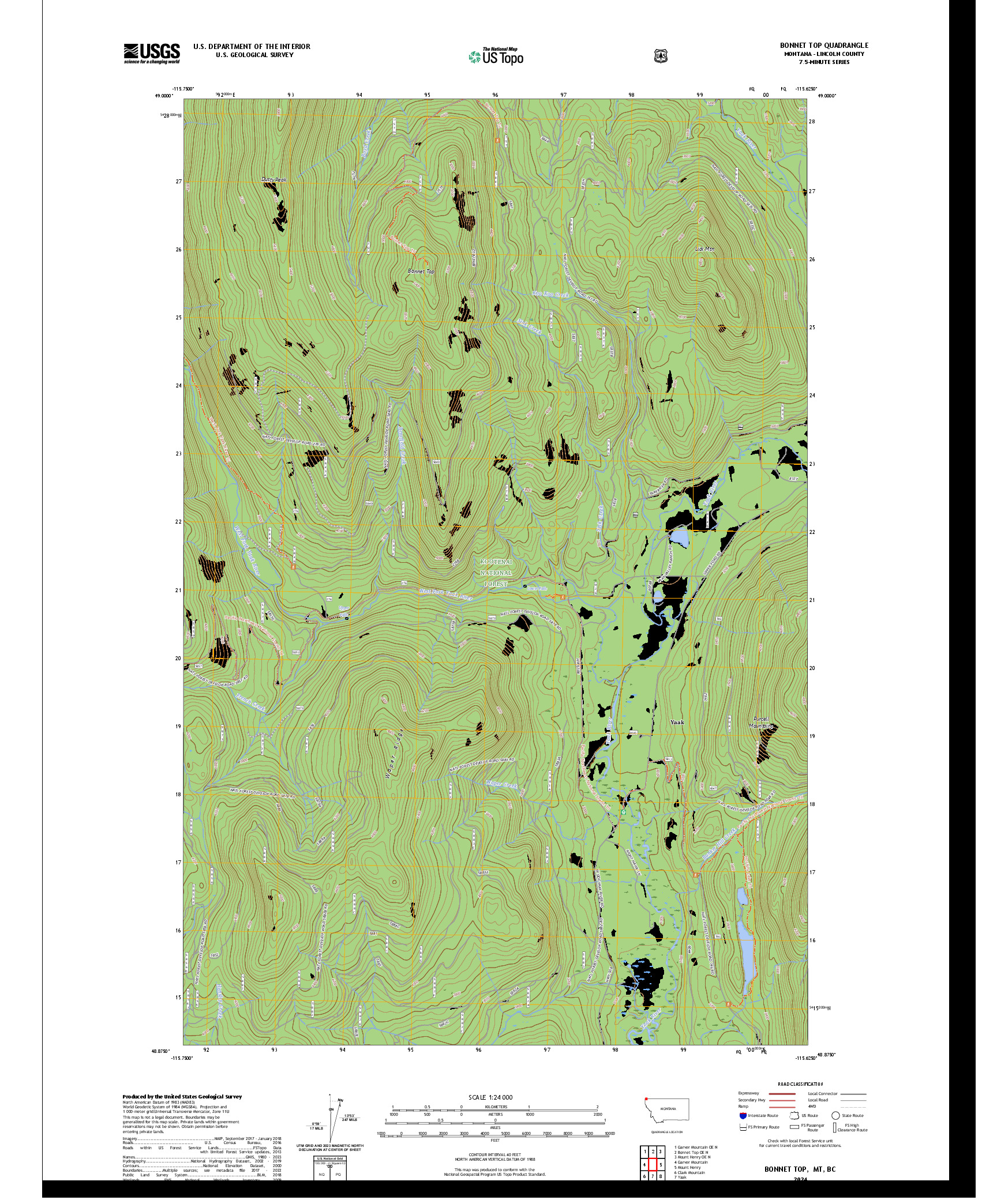 US TOPO 7.5-MINUTE MAP FOR BONNET TOP, MT,BC