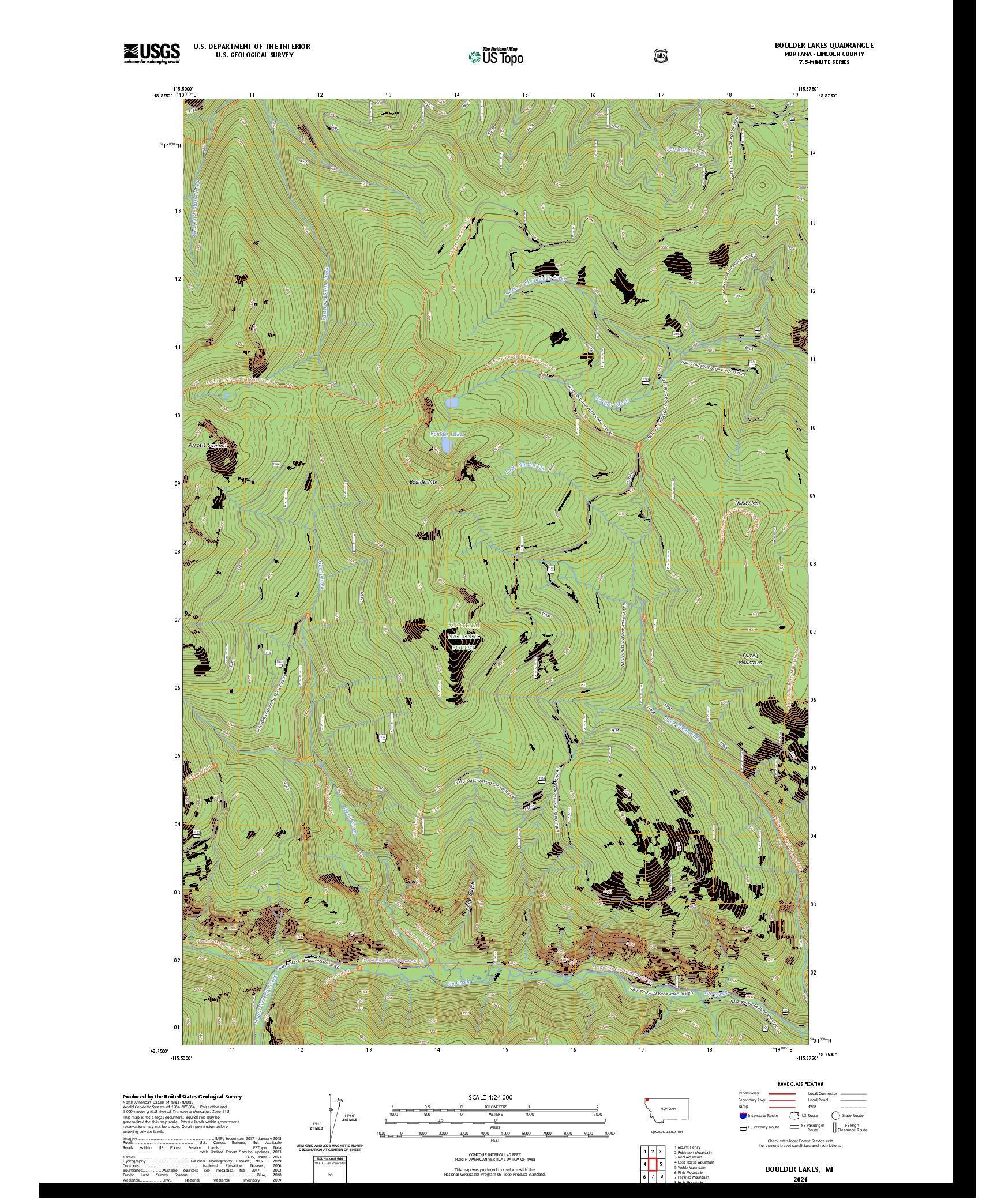 US TOPO 7.5-MINUTE MAP FOR BOULDER LAKES, MT