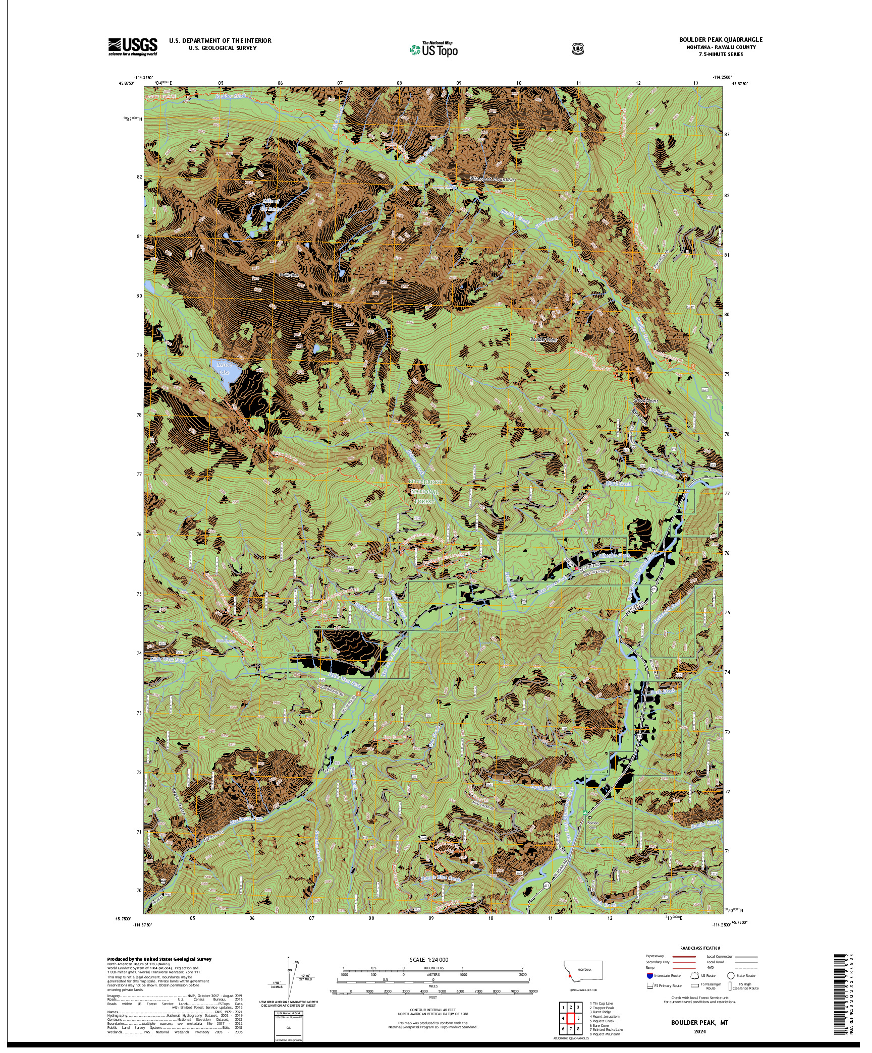 US TOPO 7.5-MINUTE MAP FOR BOULDER PEAK, MT