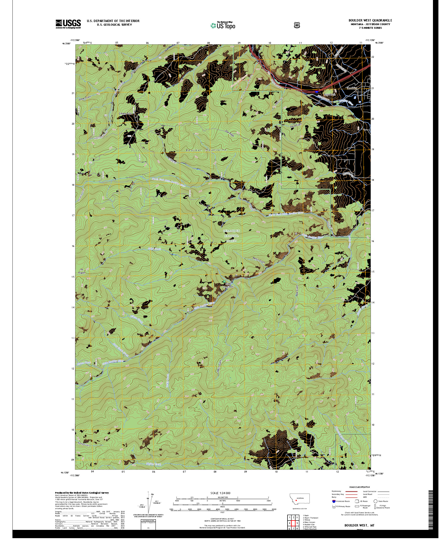 US TOPO 7.5-MINUTE MAP FOR BOULDER WEST, MT