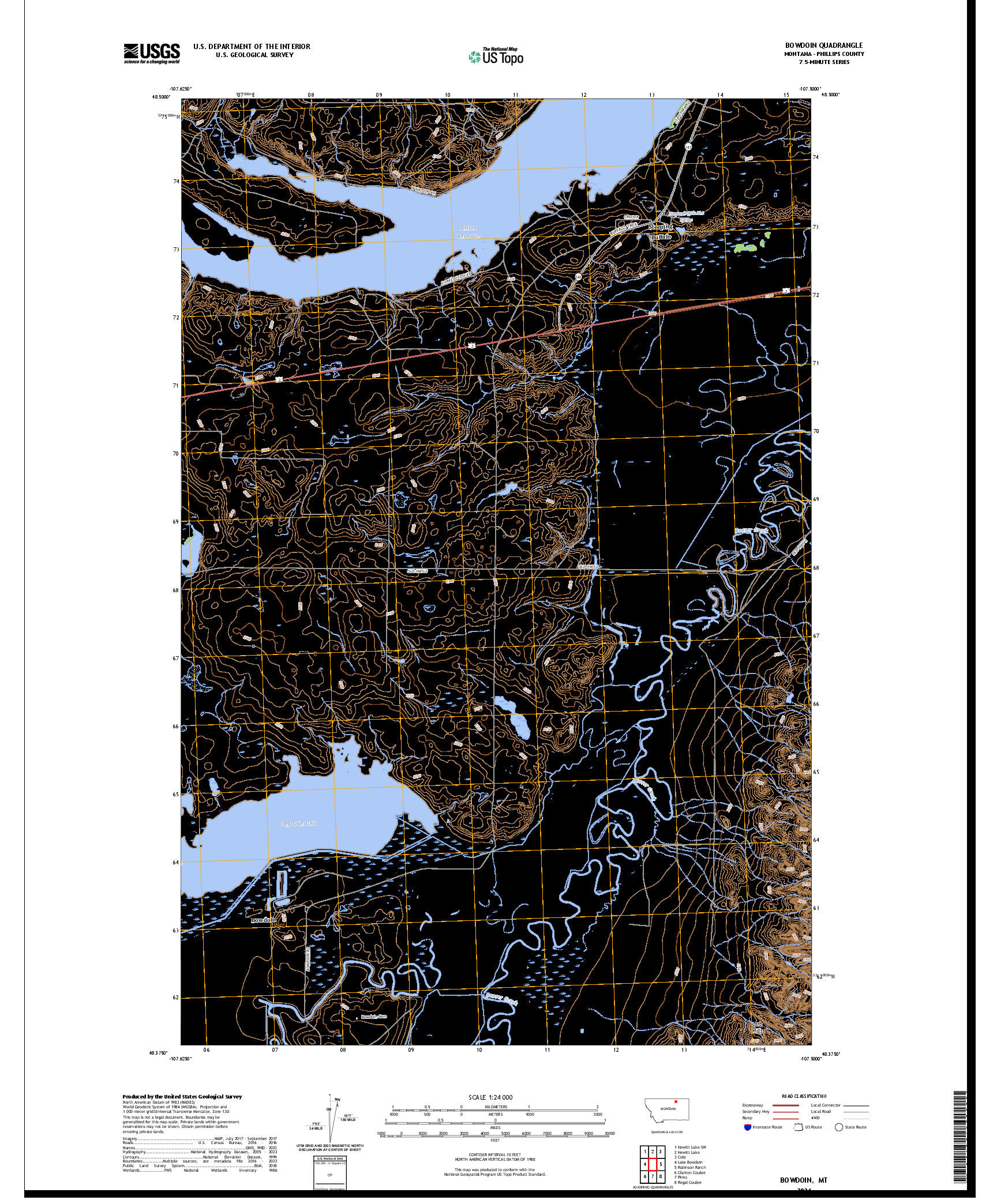 US TOPO 7.5-MINUTE MAP FOR BOWDOIN, MT