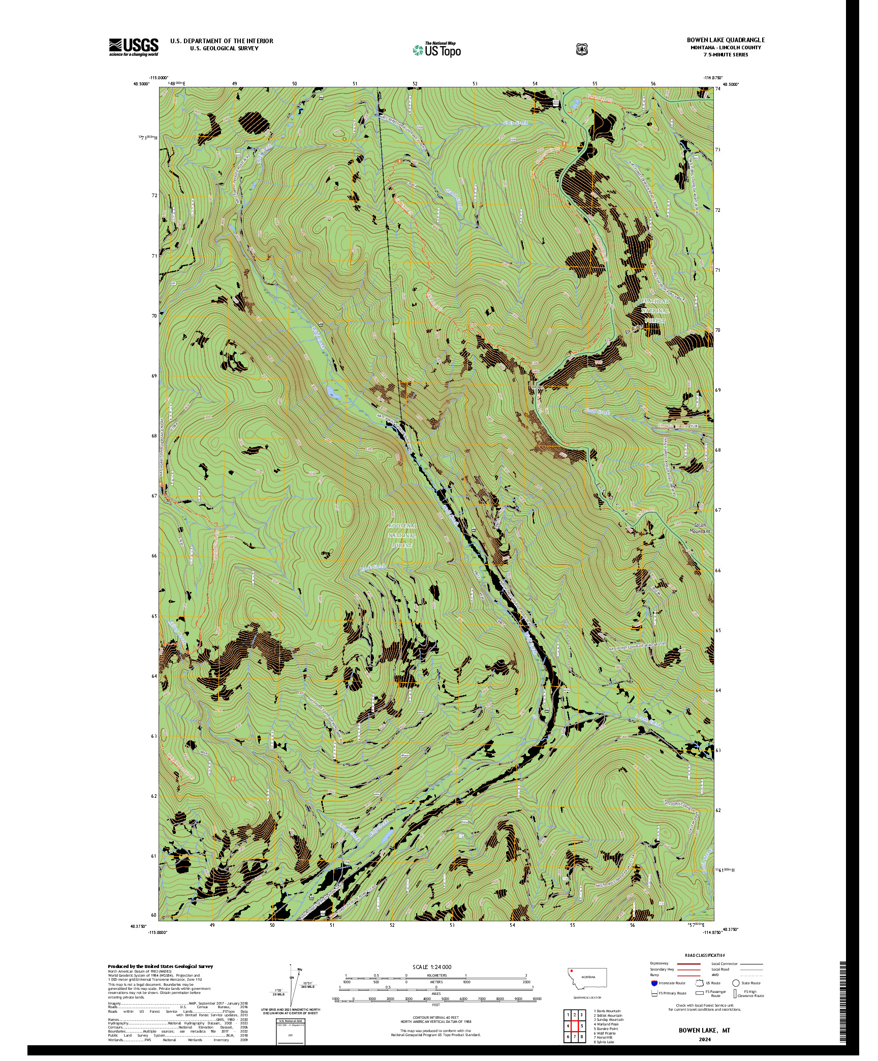 US TOPO 7.5-MINUTE MAP FOR BOWEN LAKE, MT