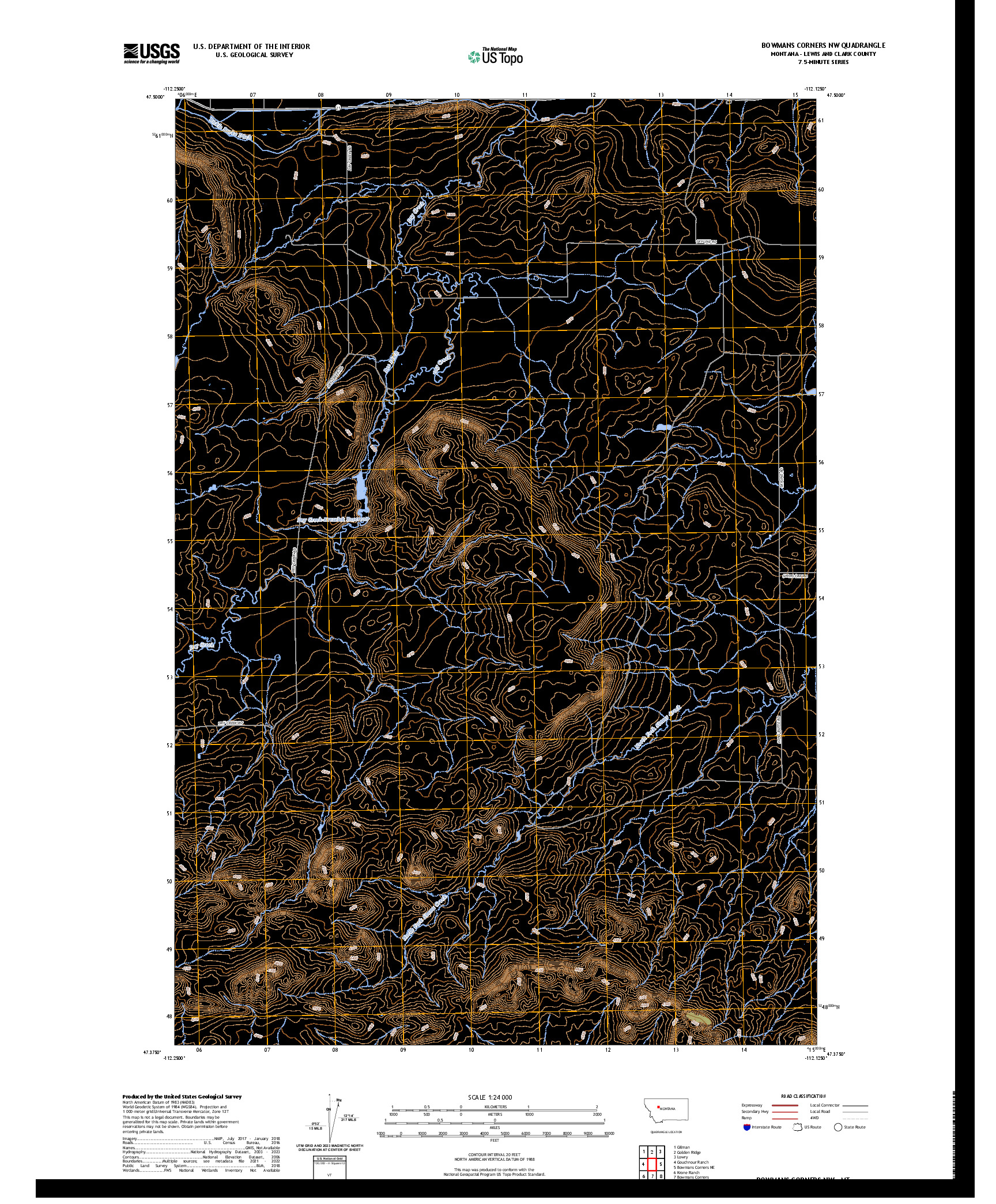 US TOPO 7.5-MINUTE MAP FOR BOWMANS CORNERS NW, MT