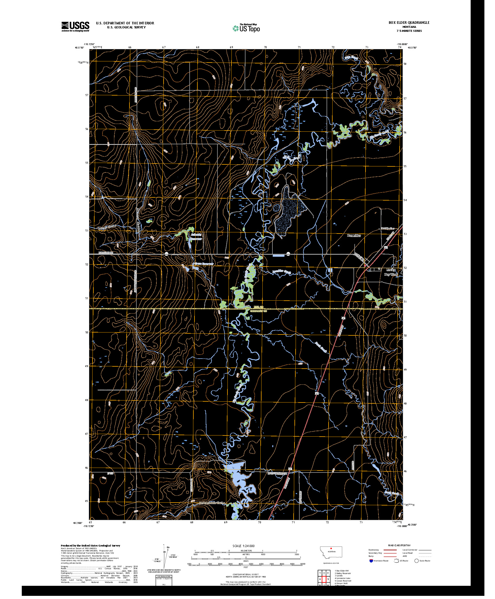 US TOPO 7.5-MINUTE MAP FOR BOX ELDER, MT