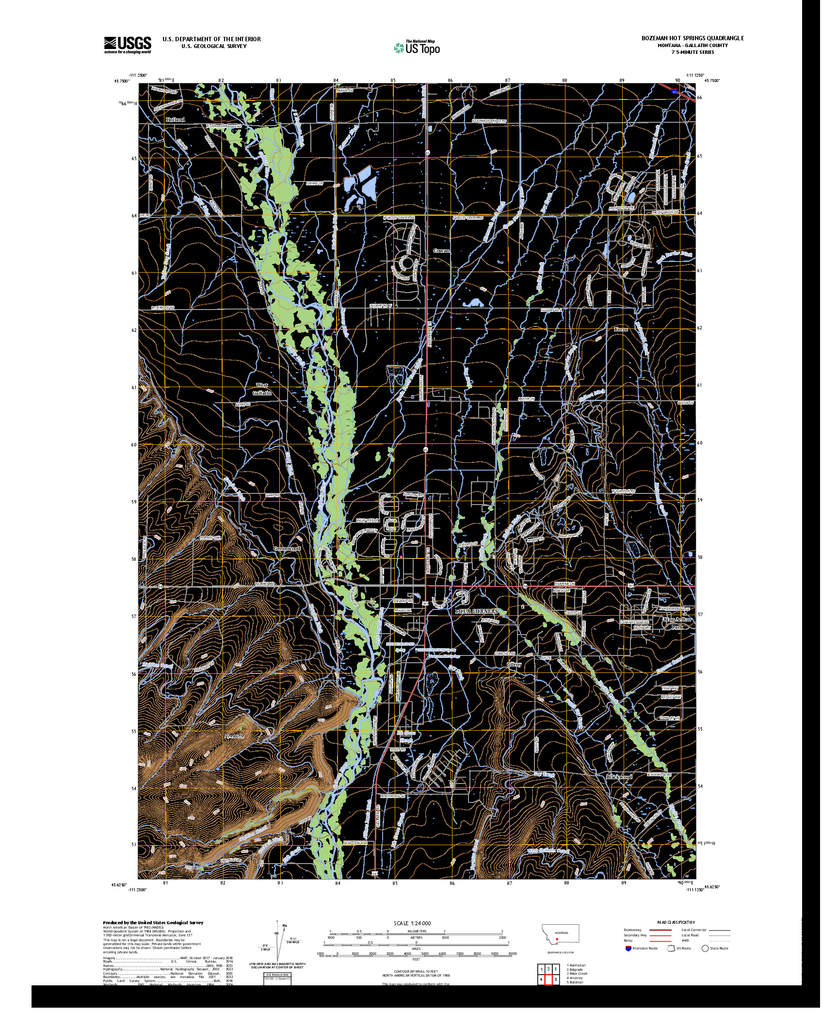 US TOPO 7.5-MINUTE MAP FOR BOZEMAN HOT SPRINGS, MT